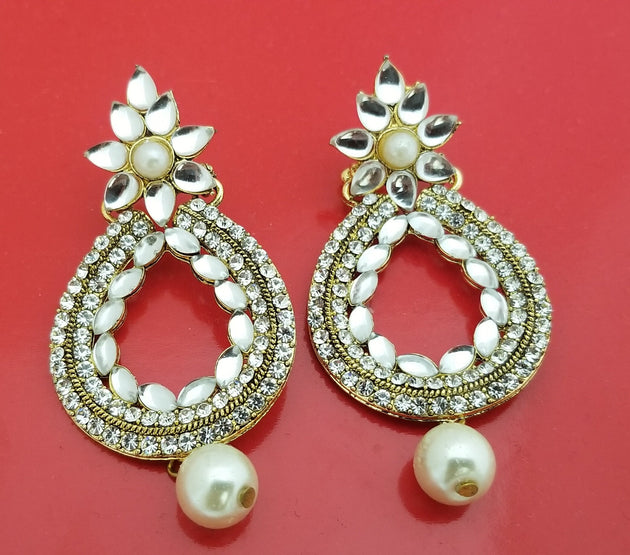 Partywear white Stone with pearl hanging Earrings Jhumki Jhumka for Women and Girls