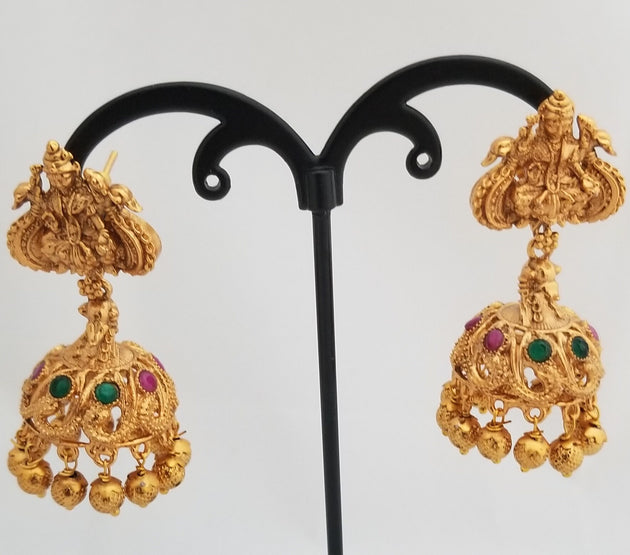 Partywear Antique finish Lakshmi with AD stones Jhumki Jhumka Earrings for Women and Girls