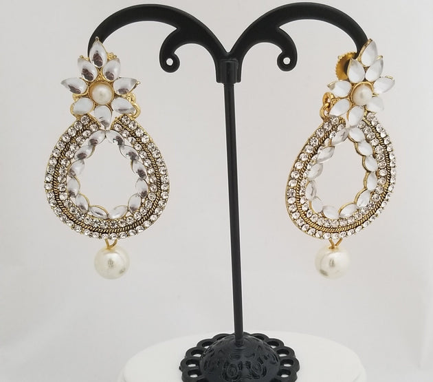 Partywear white Stone with pearl hanging Earrings Jhumki Jhumka for Women and Girls