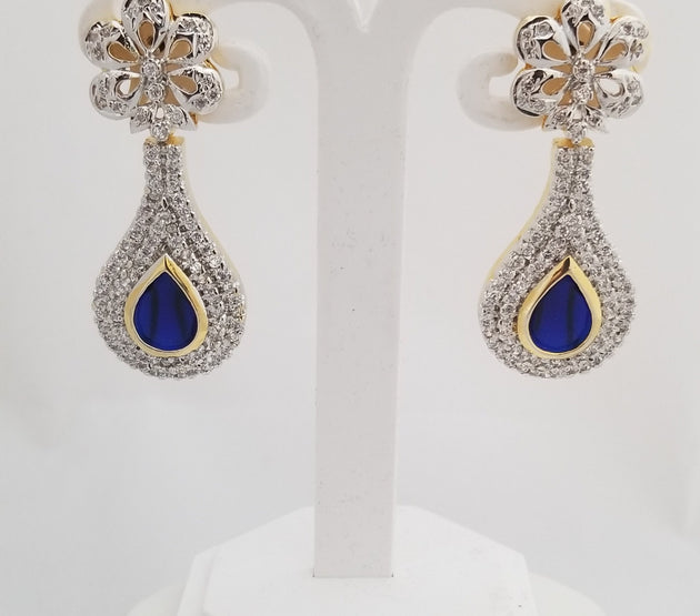 Partywear AD Stone with Blue AD Stone Earrings Jhumki Jhumka for Women and Girls