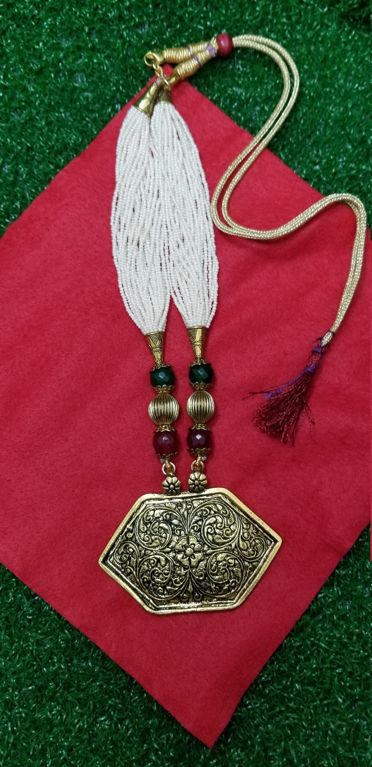 Antique Pendent with Cream color Beaded chain