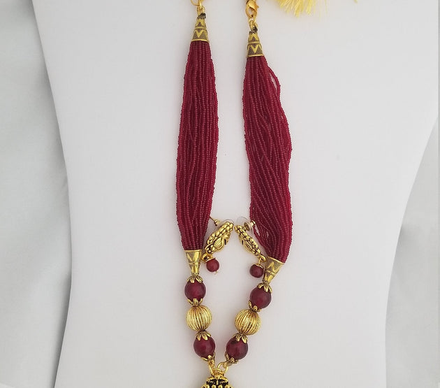 Antique Peacock Pendent with Red Bead chain with Peacock Earrings- Ethnic Jewelry