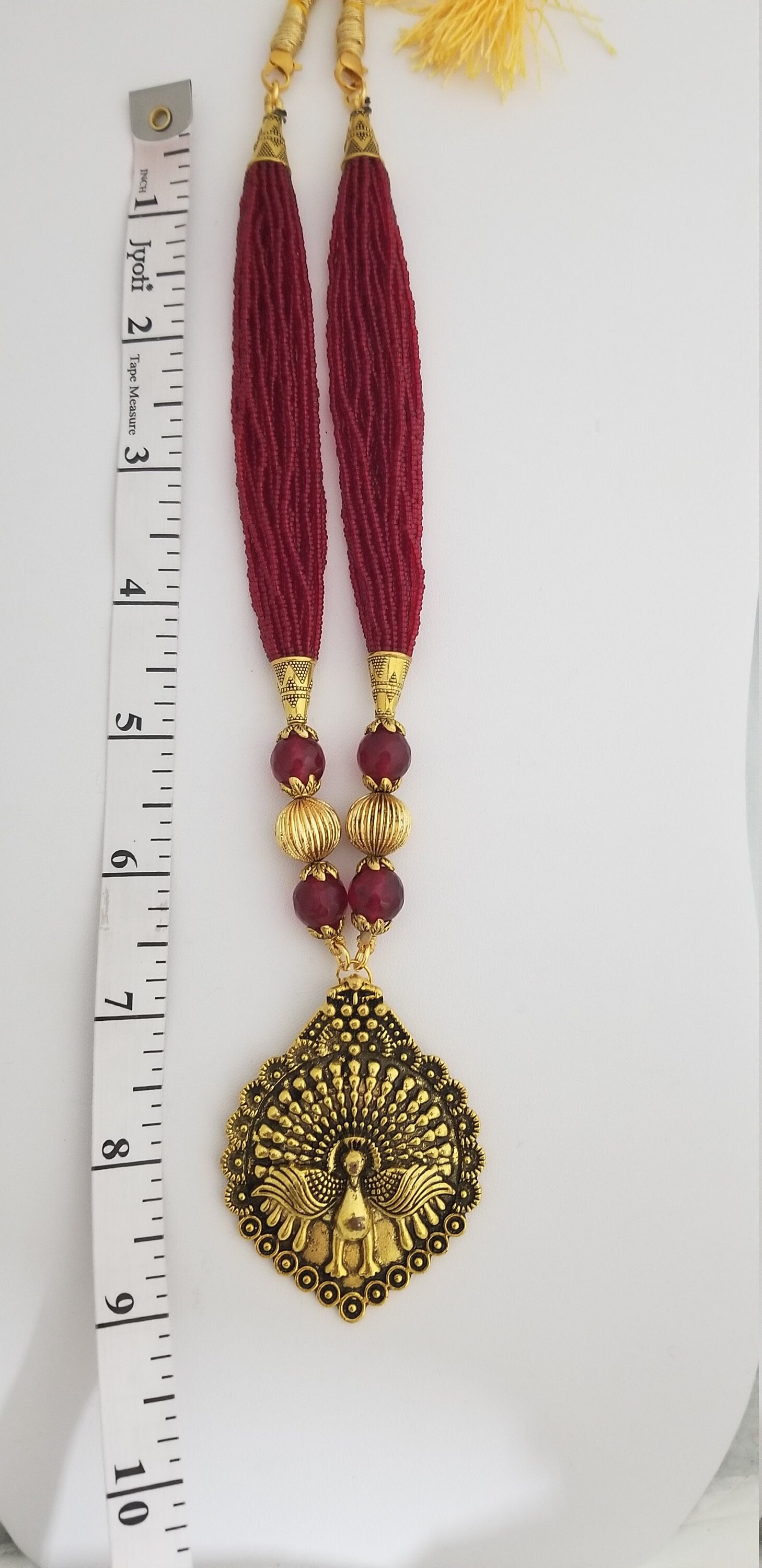 Antique Peacock Pendent with Red Bead chain with Peacock Earrings- Ethnic Jewelry