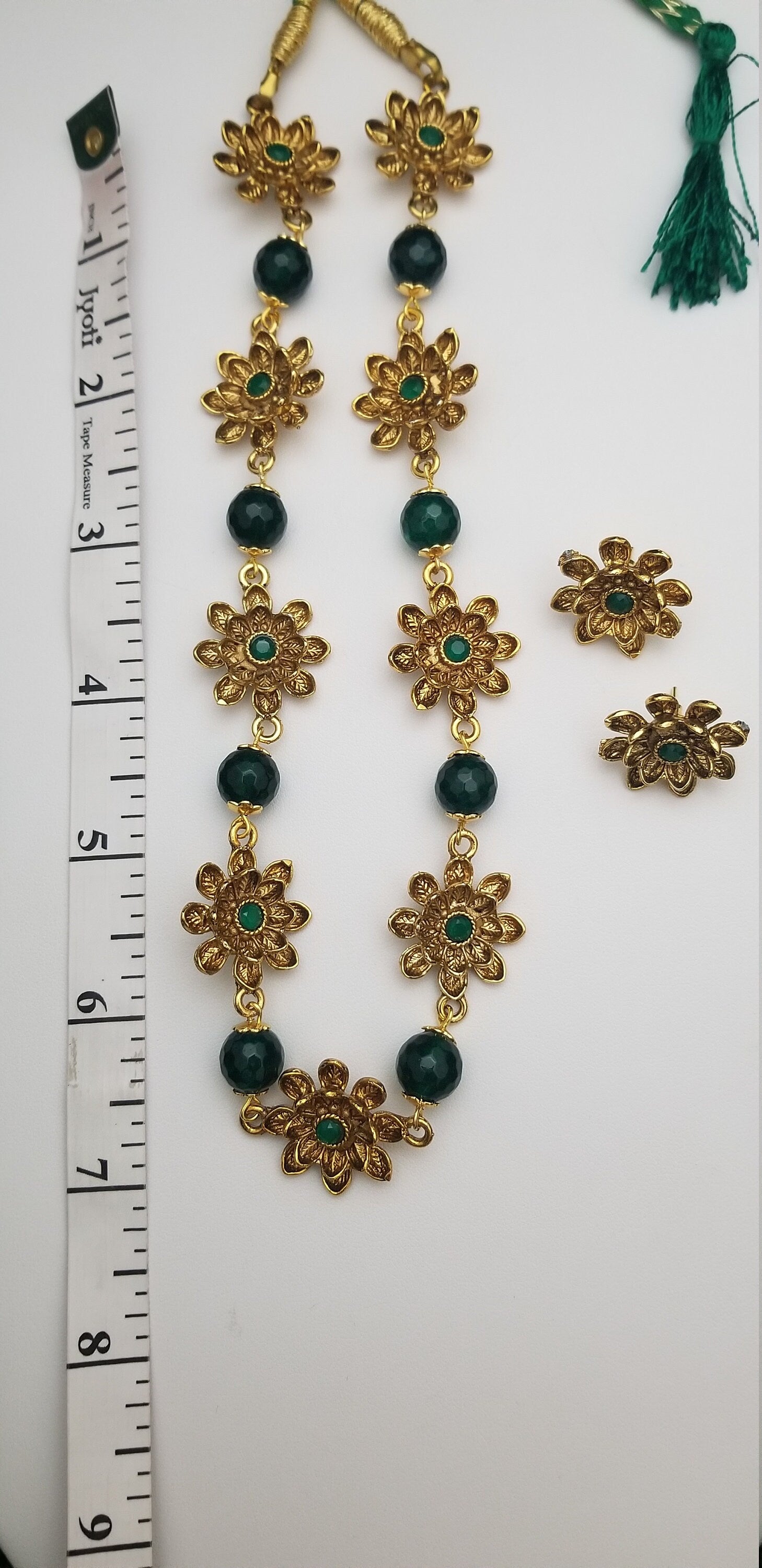 Flower Type Antique Gold chain with marching Earrings