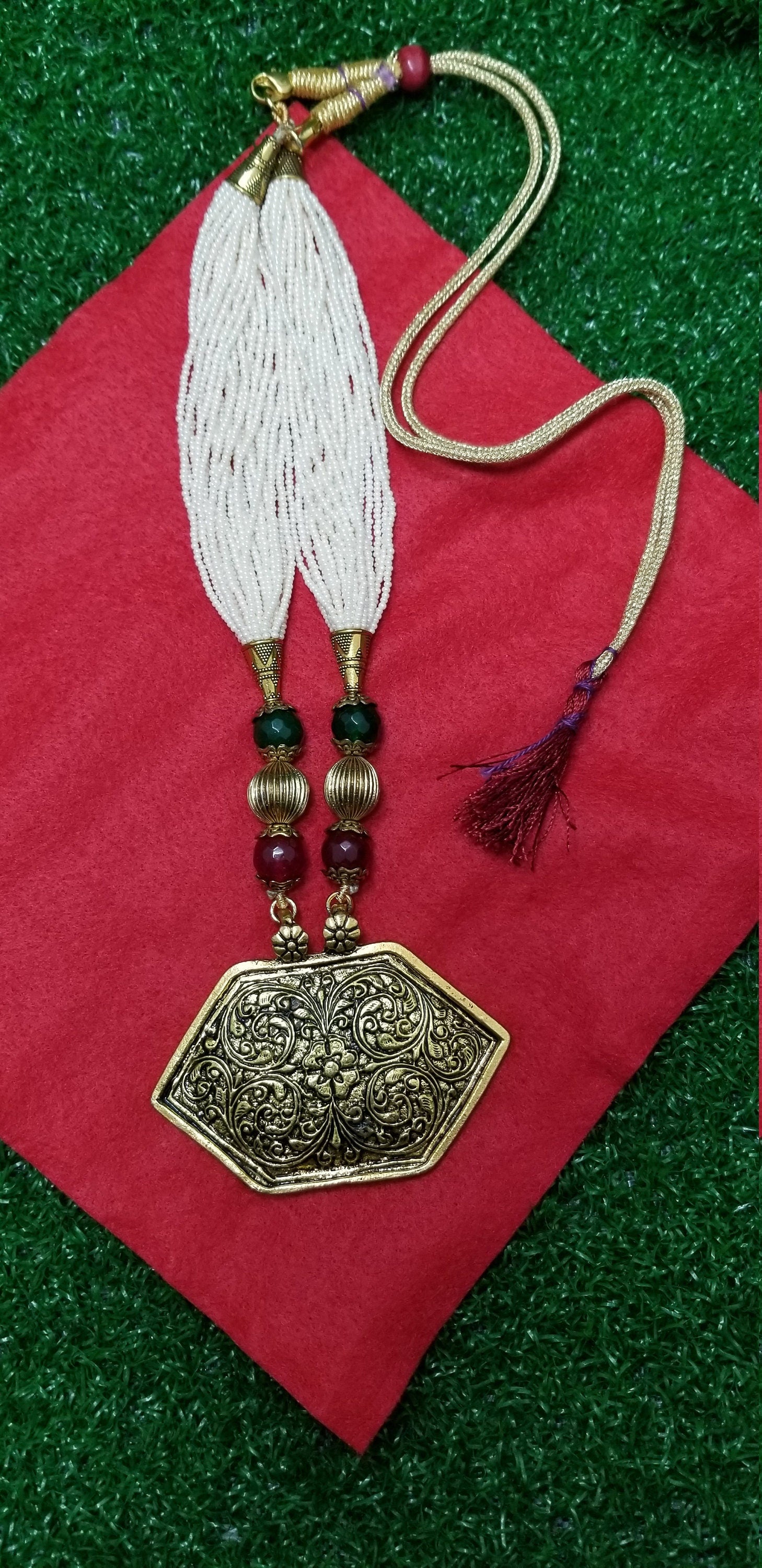 Antique Pendent with Cream color Beaded chain