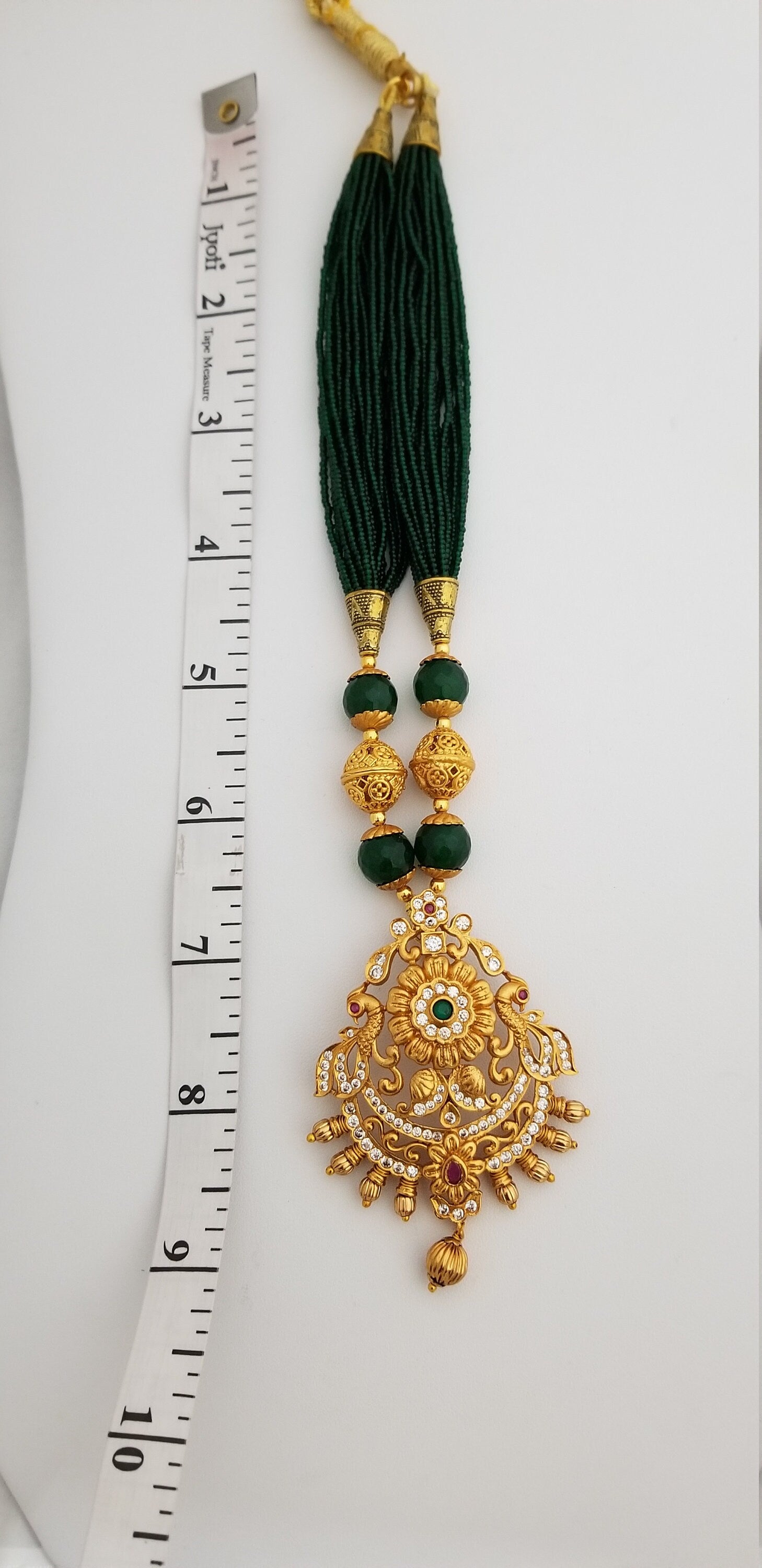 Matte Finish Flower Pendent with bead chain and Marching Earrings - Indian Jewelry- Indian Jewelry