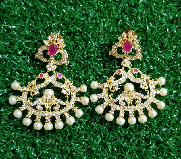 CZ stone Peacock Earrings with pearls Jhumki Jhumka Earrings for Women and Girls