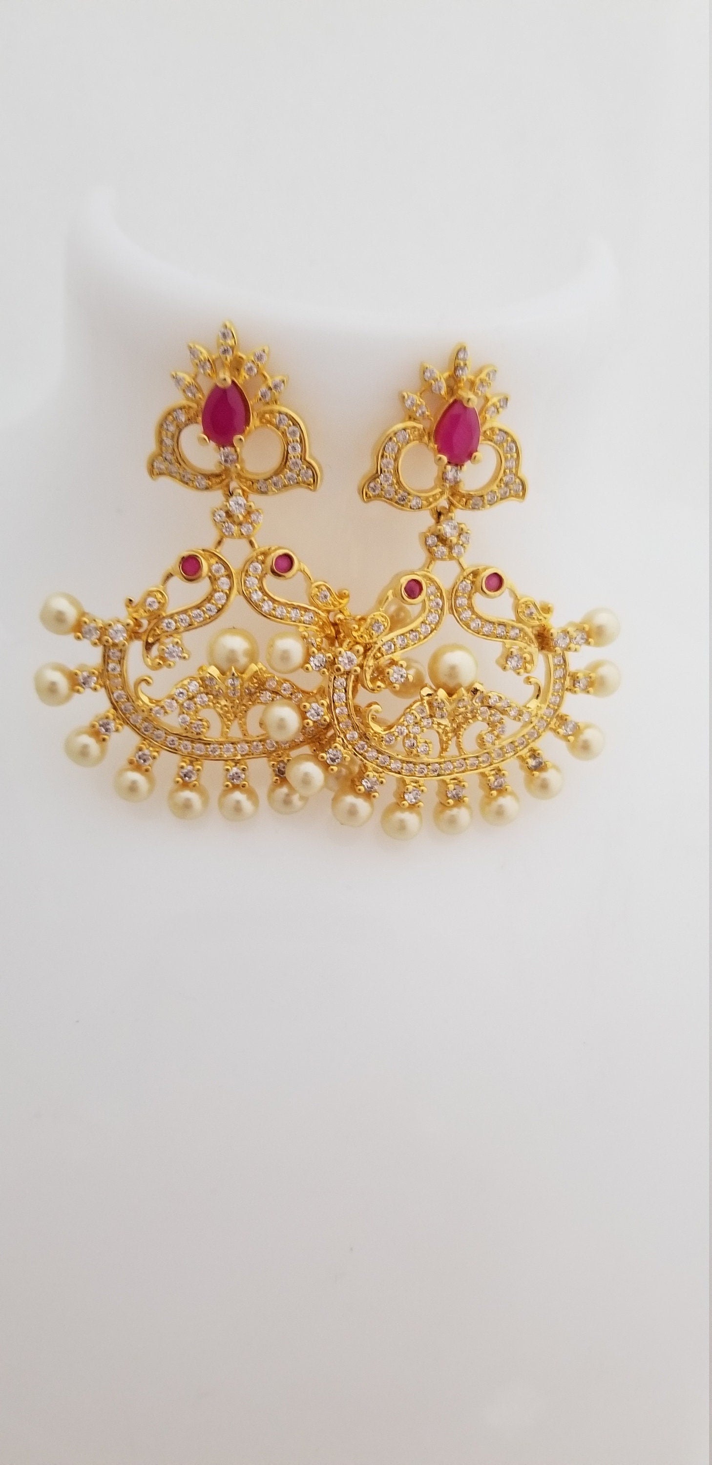 CZ stone Peacock Earrings with pearls Jhumki Jhumka Earrings for Women and Girls