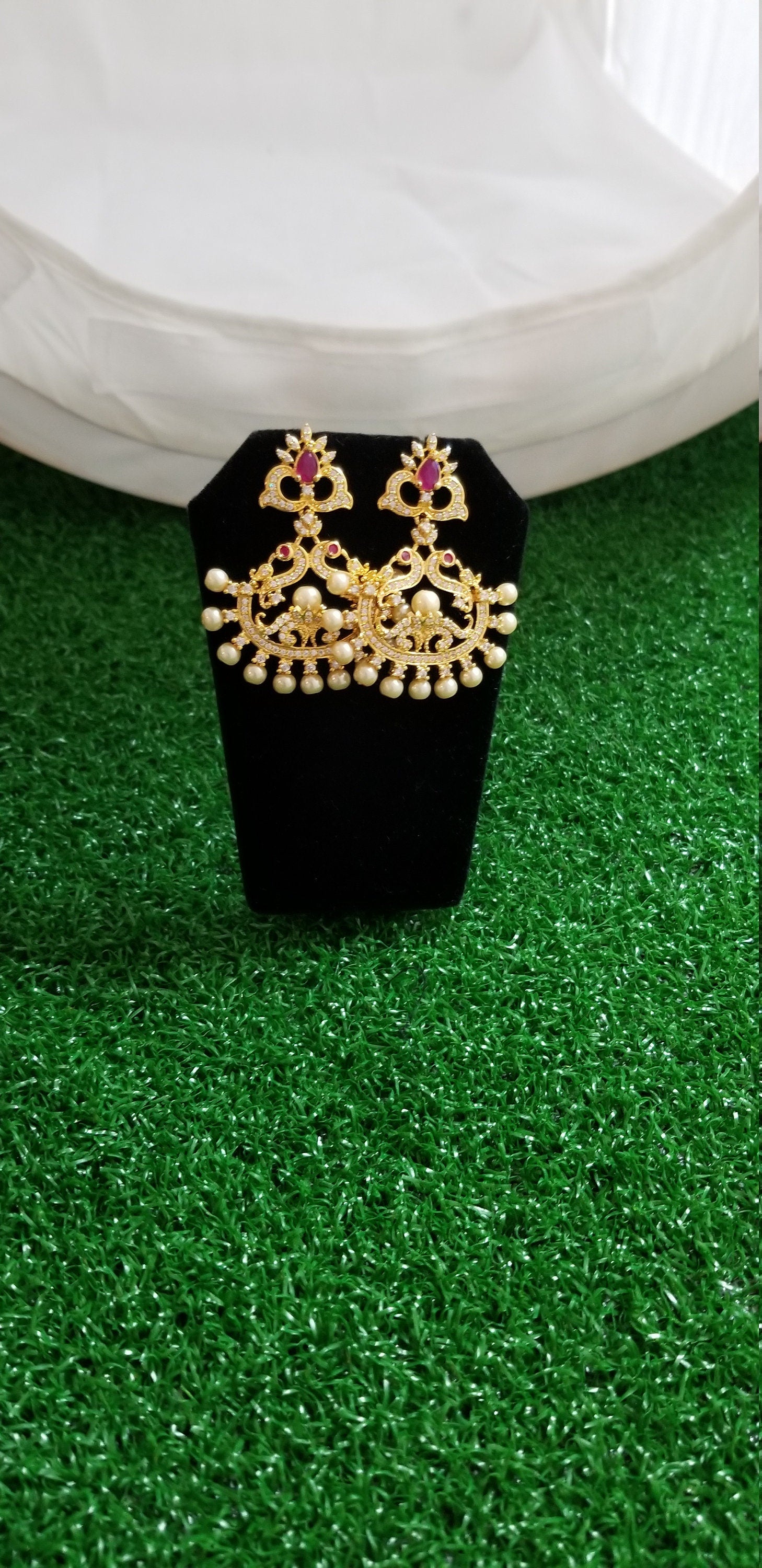 CZ stone Peacock Earrings with pearls Jhumki Jhumka Earrings for Women and Girls