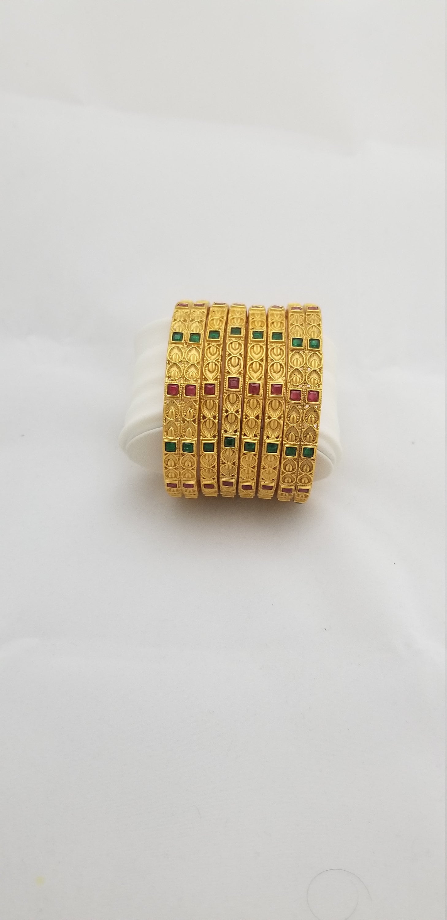 Matte finish Bangles with Red and Green AD stone -set of 6 bangles -  Size 2.6