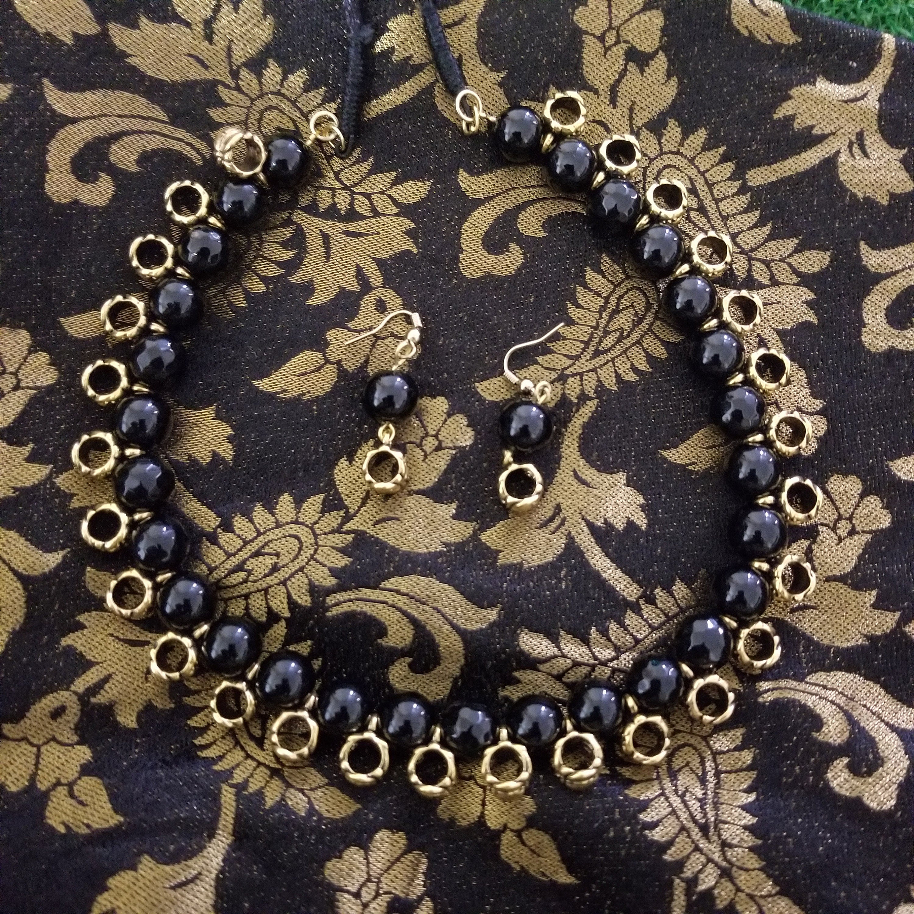 Black bead with Antique bead Necklace