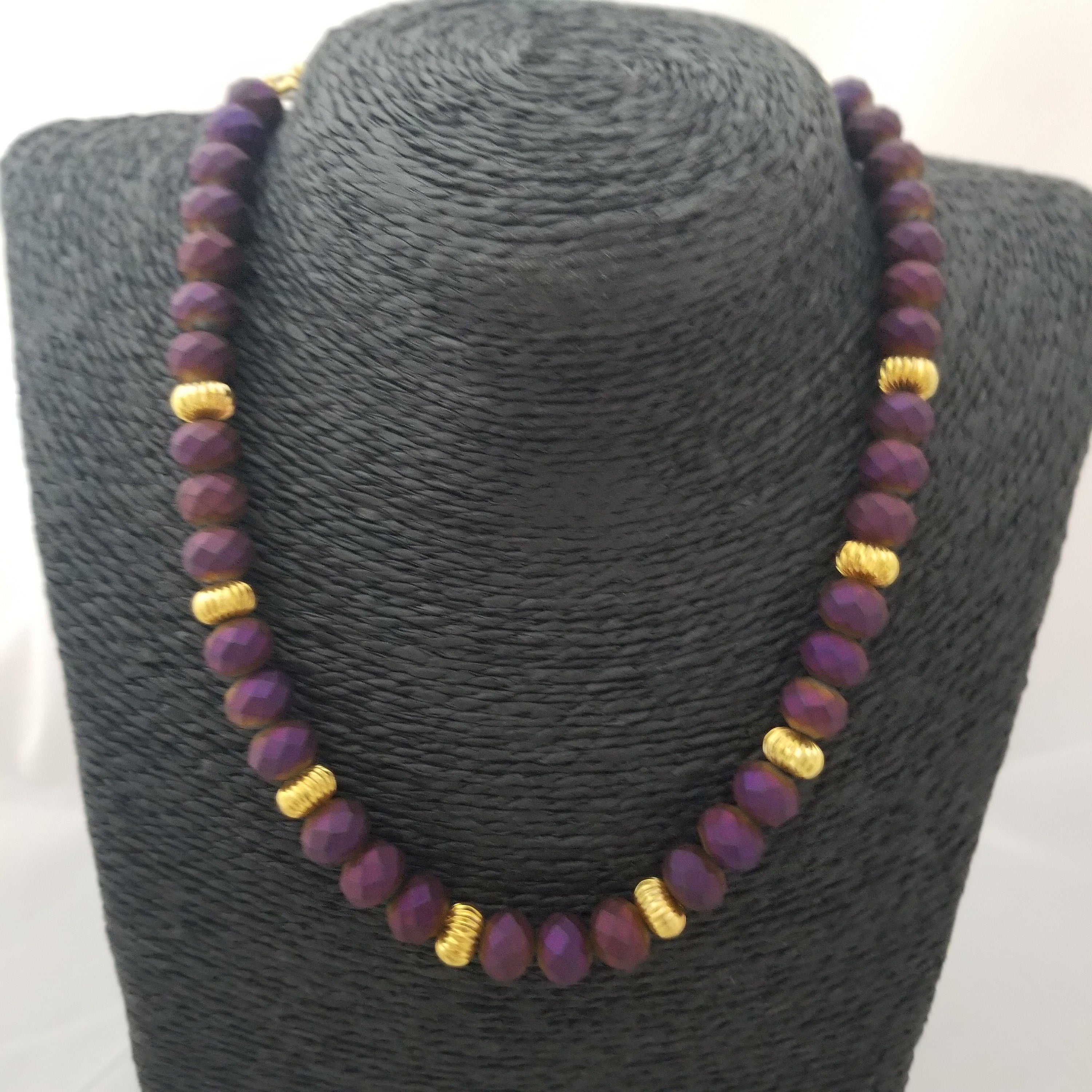 Purple Bead with Gold bead chain