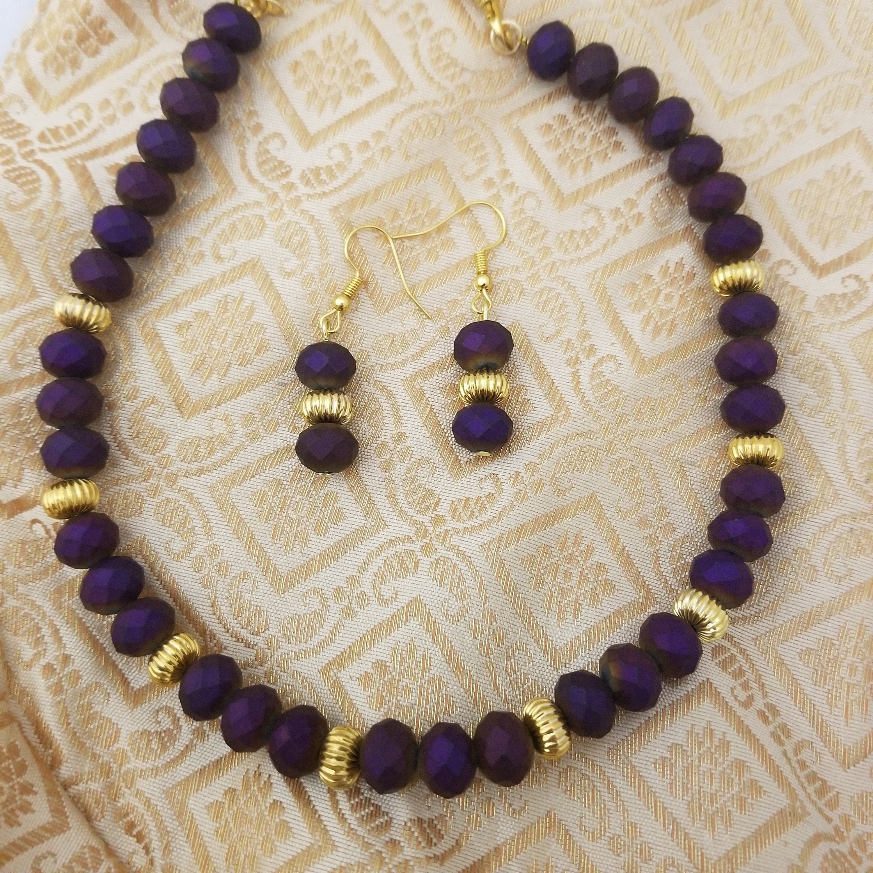 Purple Bead with Gold bead chain