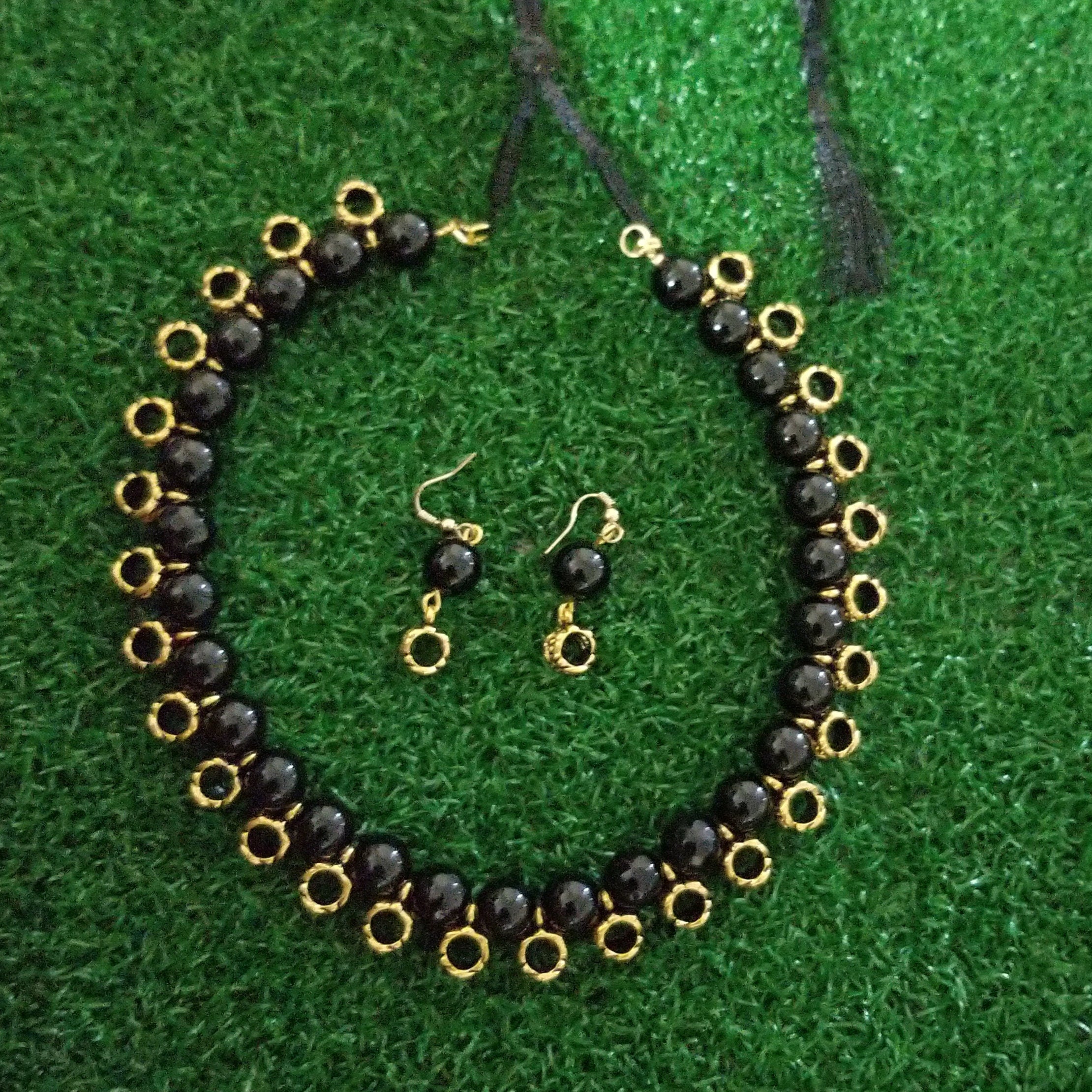 Black bead with Antique bead Necklace
