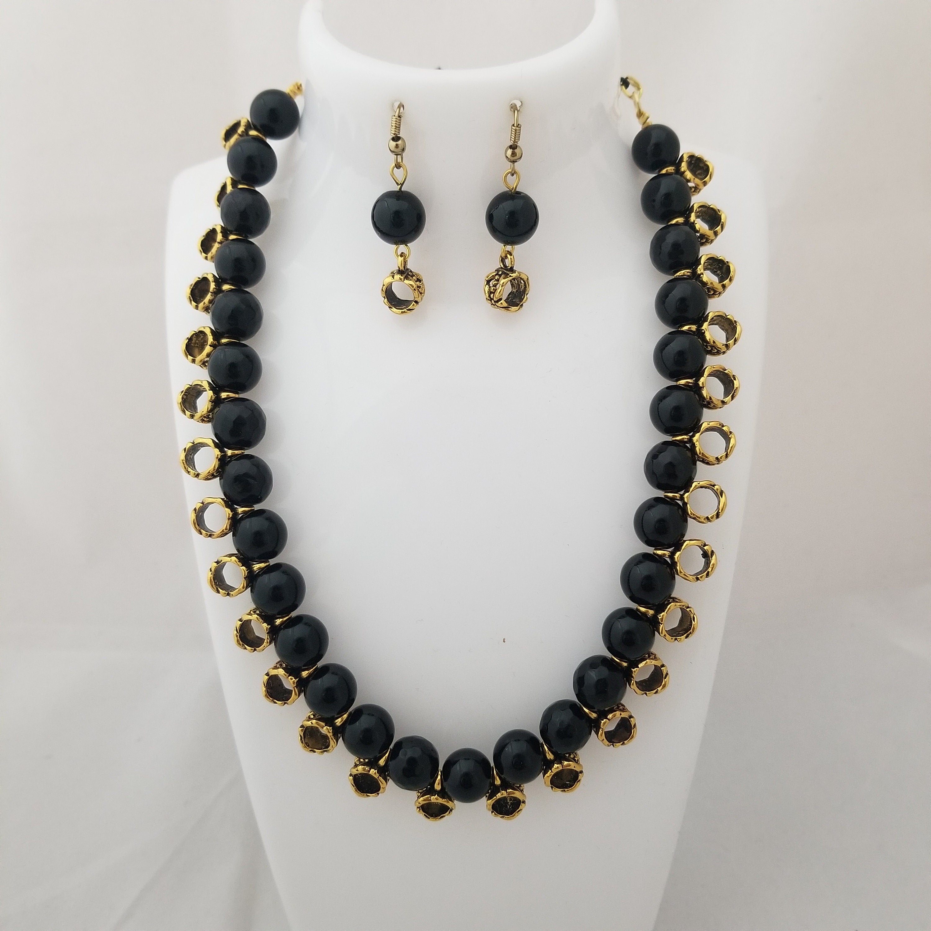 Black bead with Antique bead Necklace
