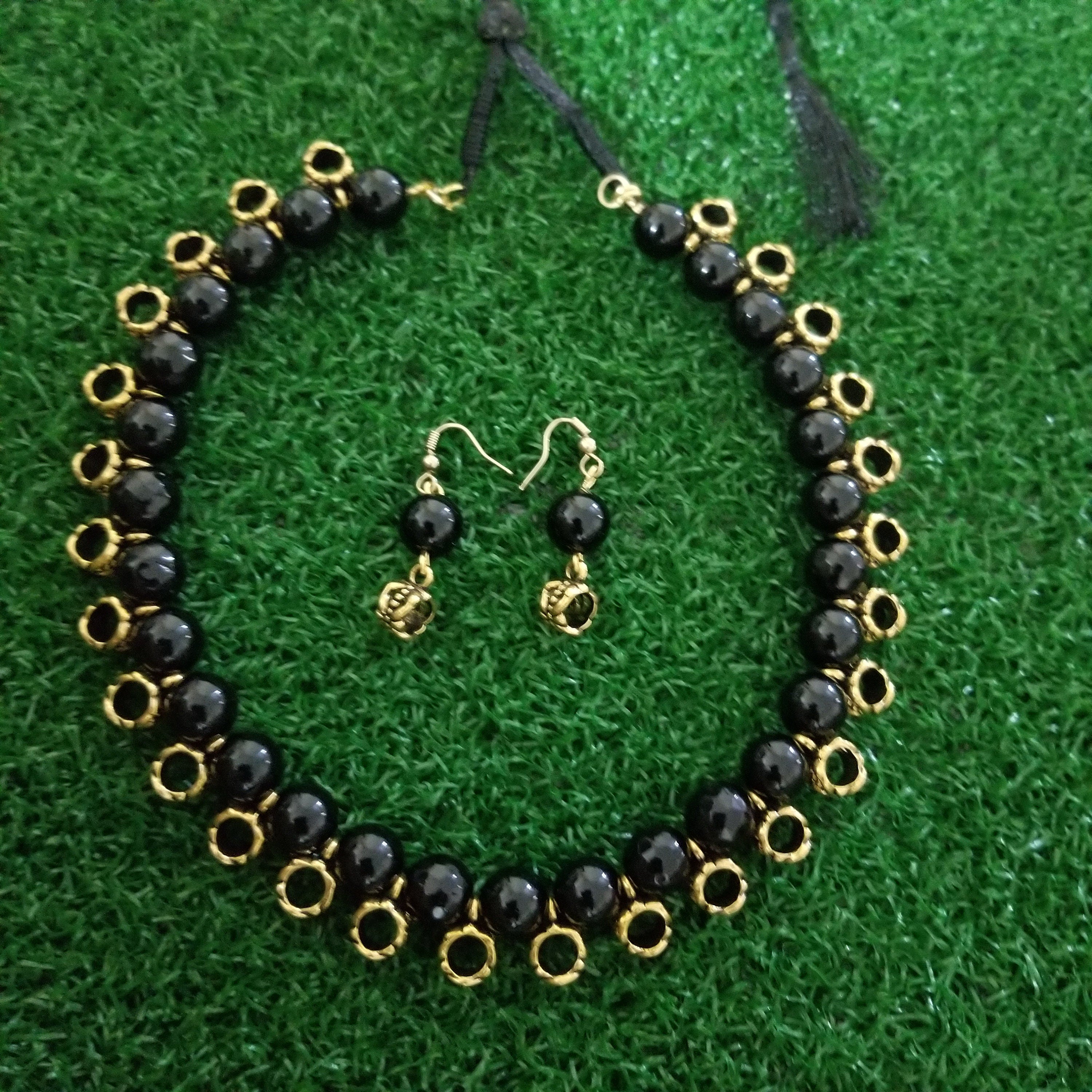 Black bead with Antique bead Necklace