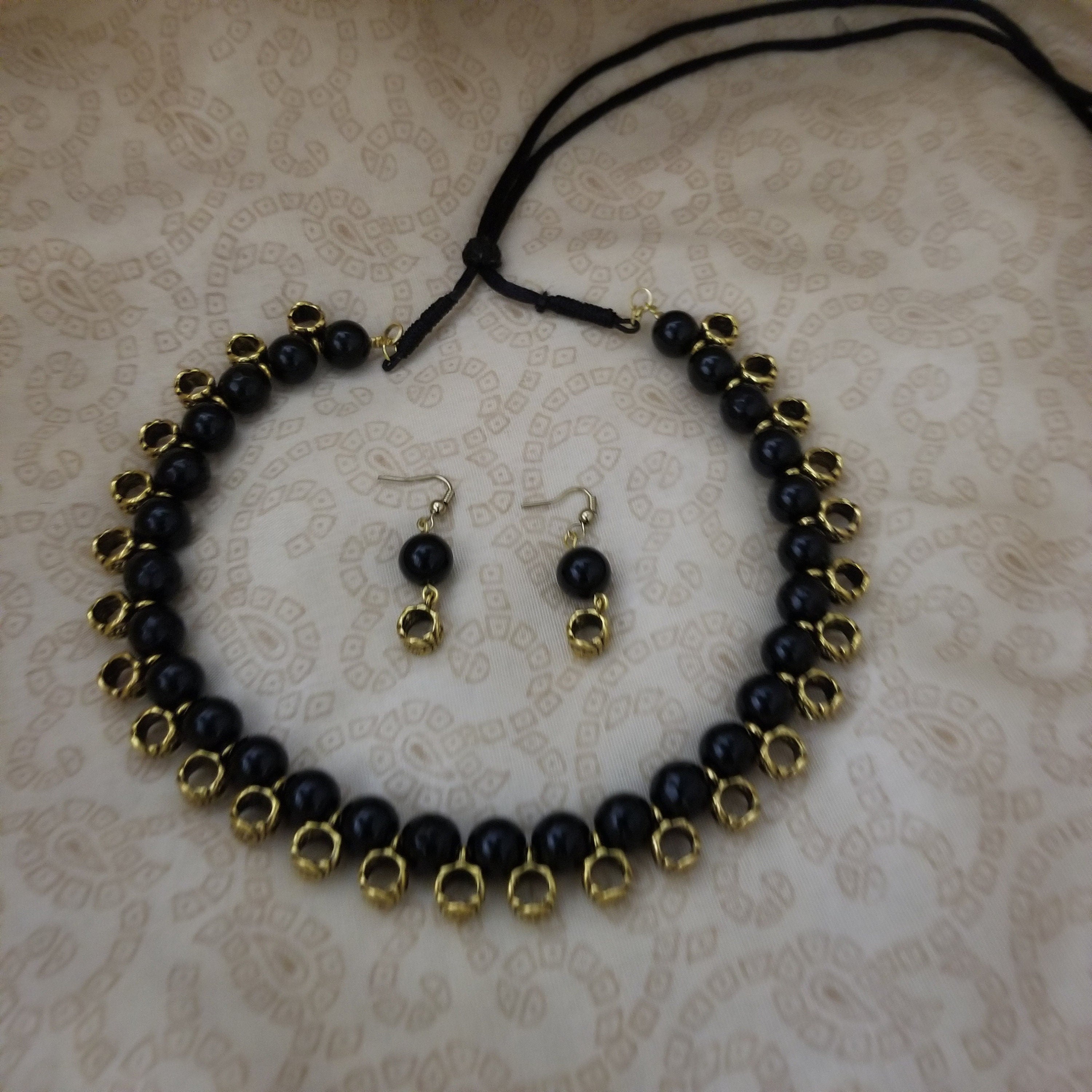 Black bead with Antique bead Necklace
