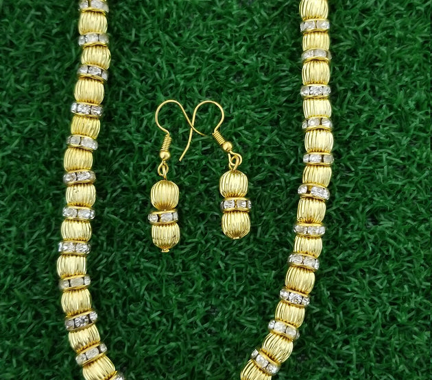 Gold bead with Rhinestone with matching Earrings