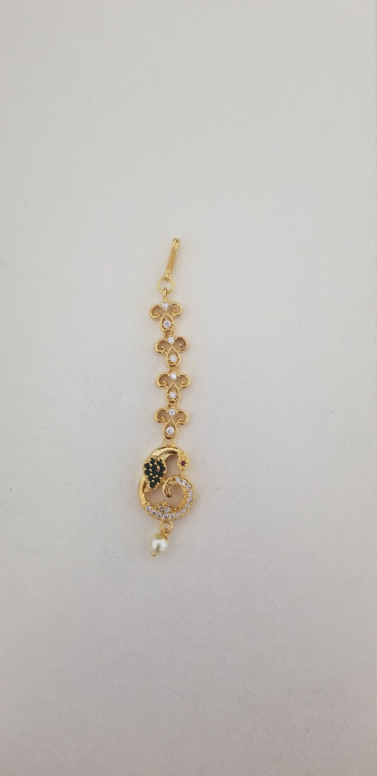 Peacock CZ Stone type with pearl hanging Tikka/Nethichutti
