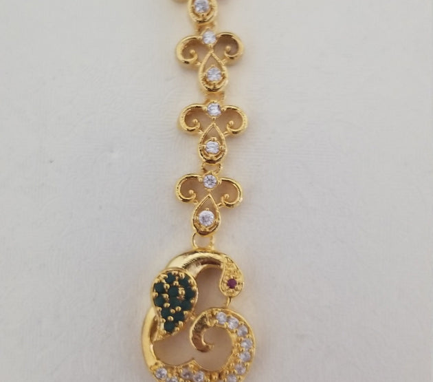 Peacock CZ Stone type with pearl hanging Tikka/Nethichutti