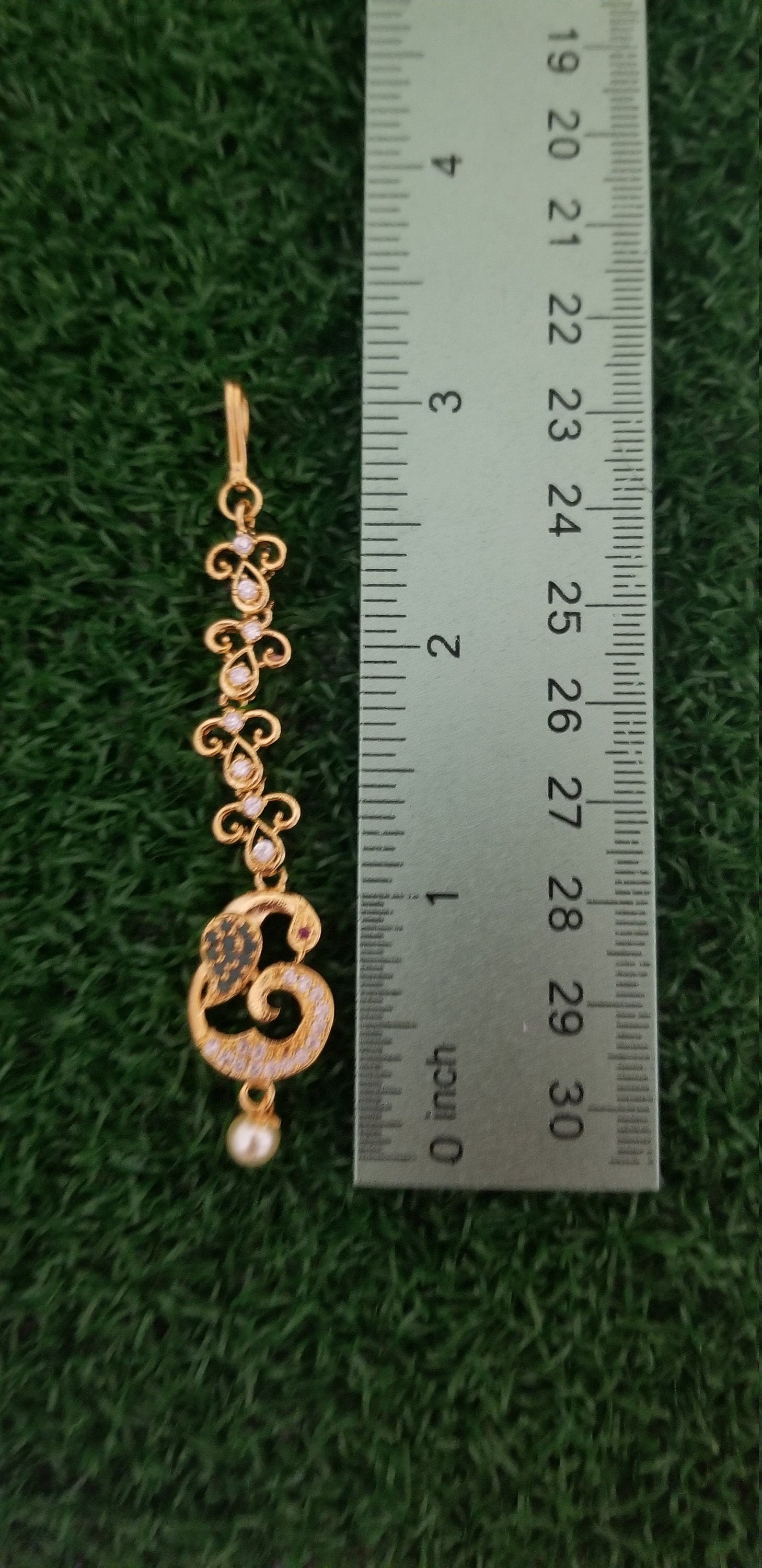 Peacock CZ Stone type with pearl hanging Tikka/Nethichutti