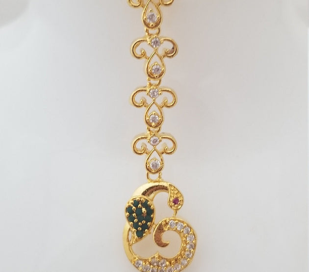 Peacock CZ Stone type with pearl hanging Tikka/Nethichutti