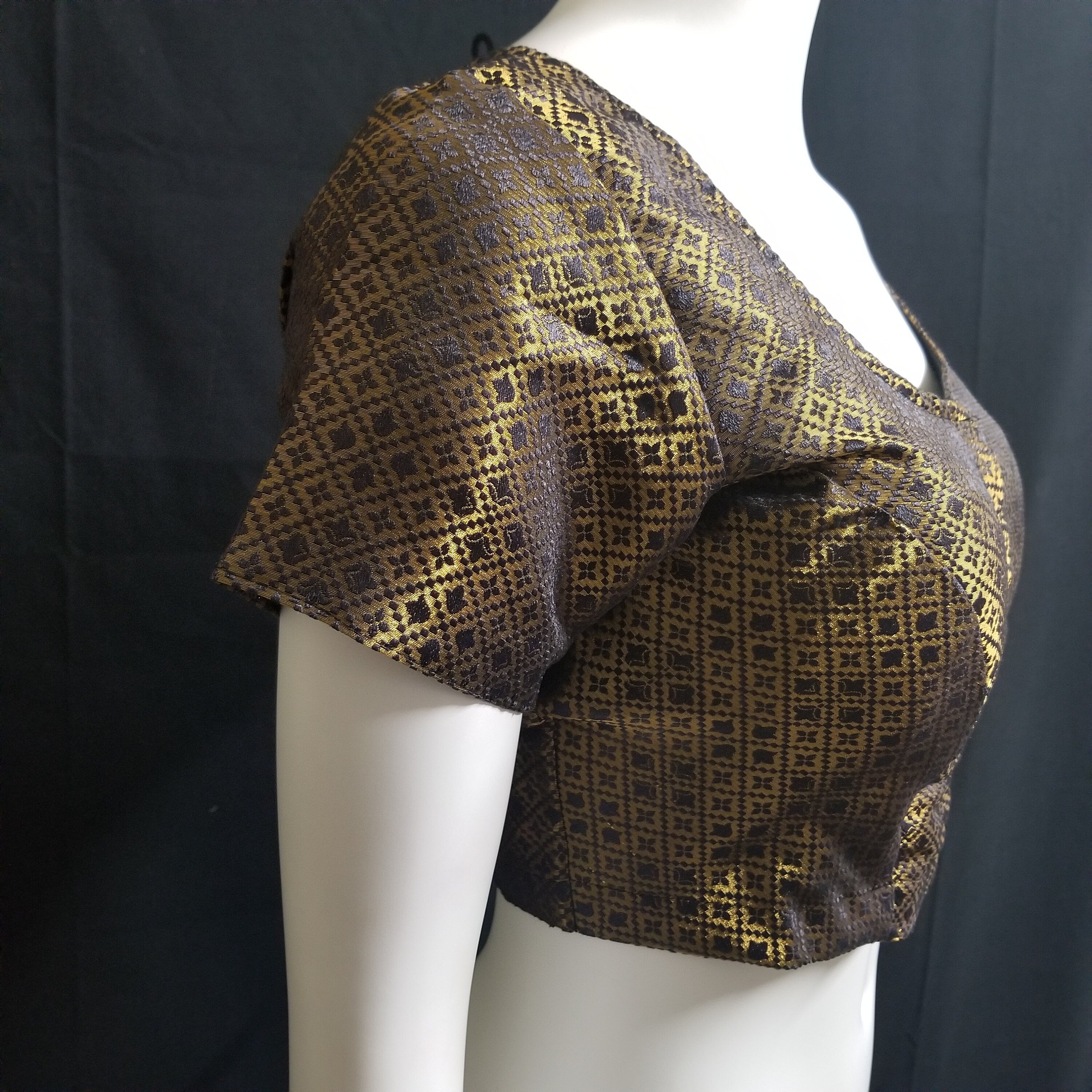 Readymade Saree Blouse - Black with gold Blouse for Saree - Princess cut with padded  - size 38" alter to 36"/40"