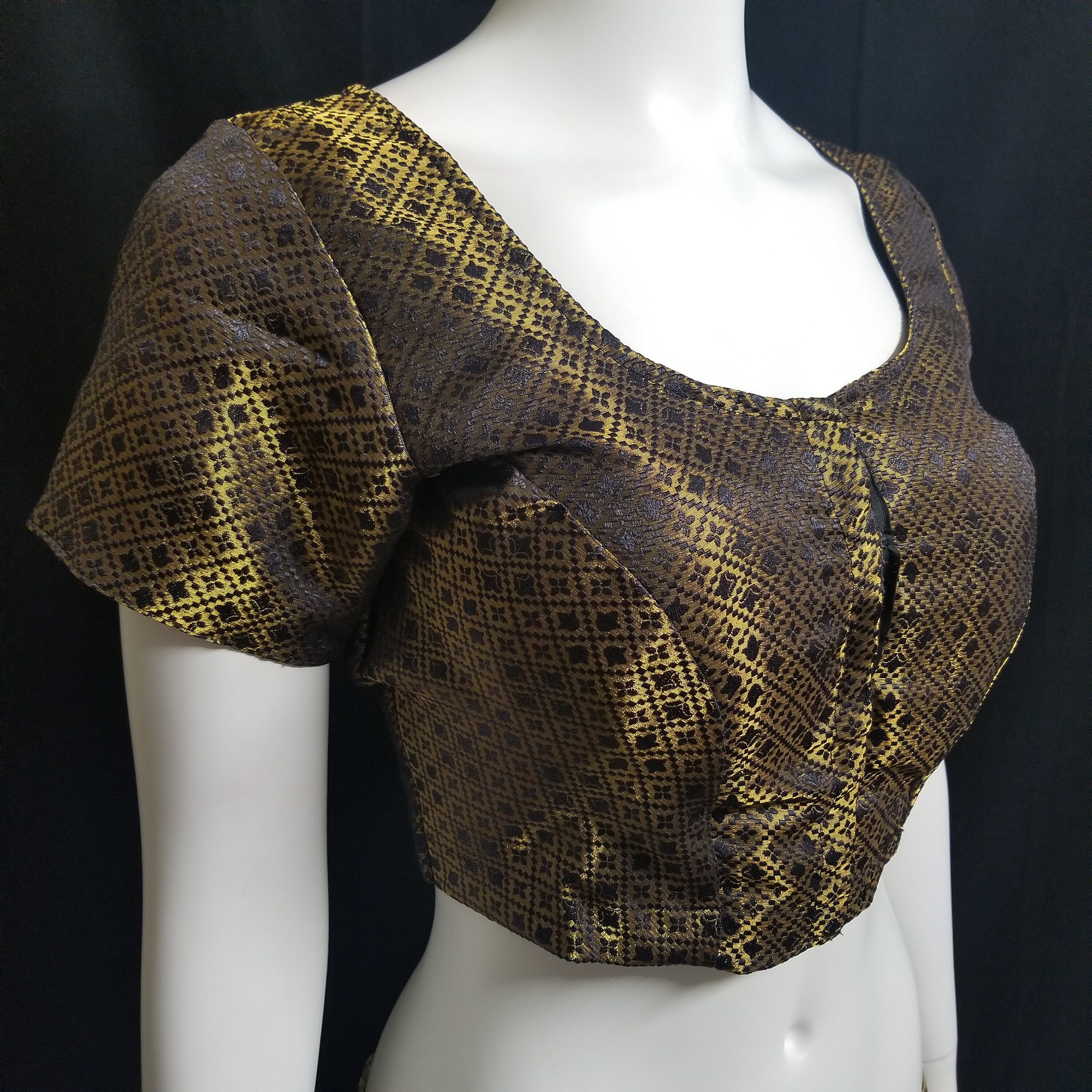 Readymade Saree Blouse - Black with gold Blouse for Saree - Princess cut with padded  - size 38" alter to 36"/40"