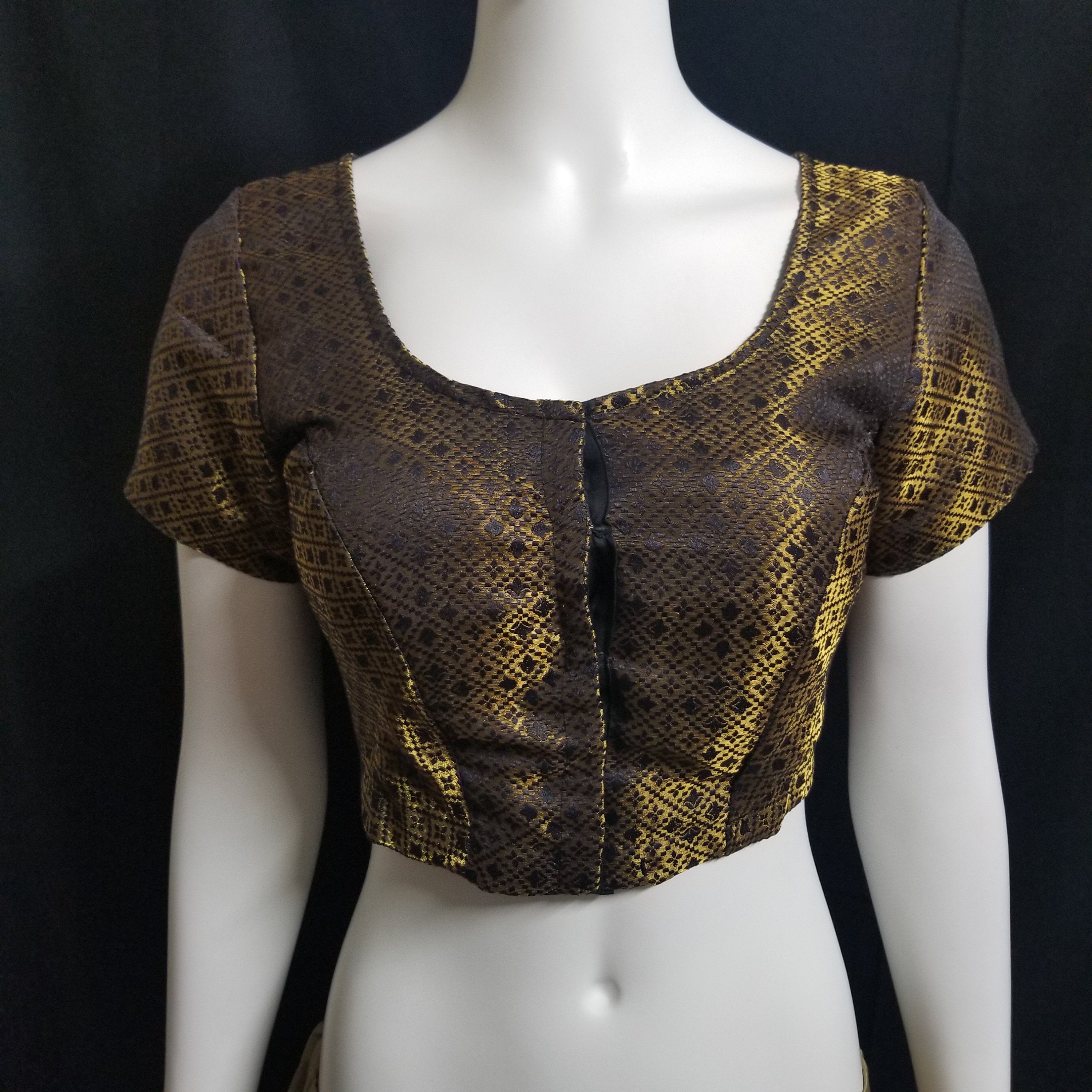 Readymade Saree Blouse - Black with gold Blouse for Saree - Princess cut with padded  - size 38" alter to 36"/40"