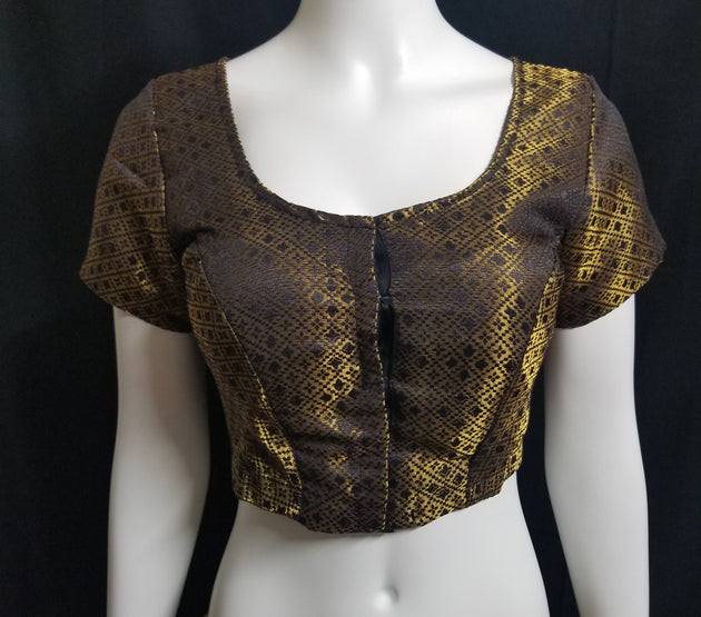 Readymade Saree Blouse - Black with gold Blouse for Saree - Princess cut with padded  - size 38
