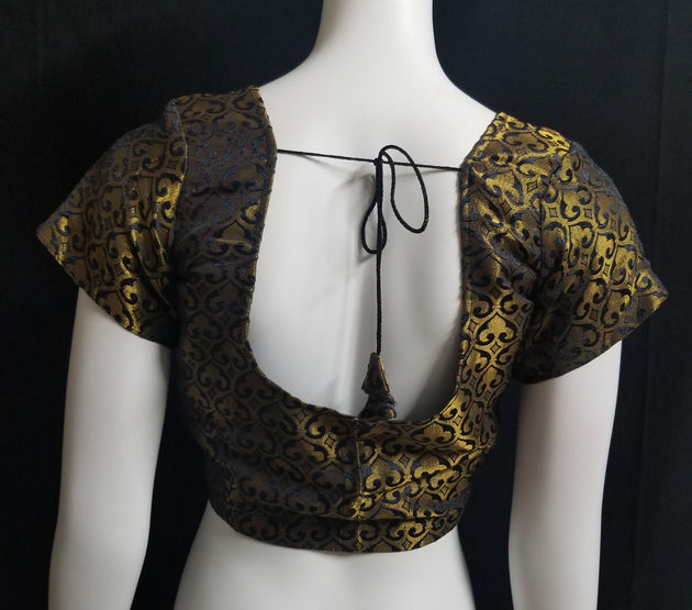 Readymade Saree Blouse - Black with gold Blouse for Saree - Princess cut with padded  - size 38