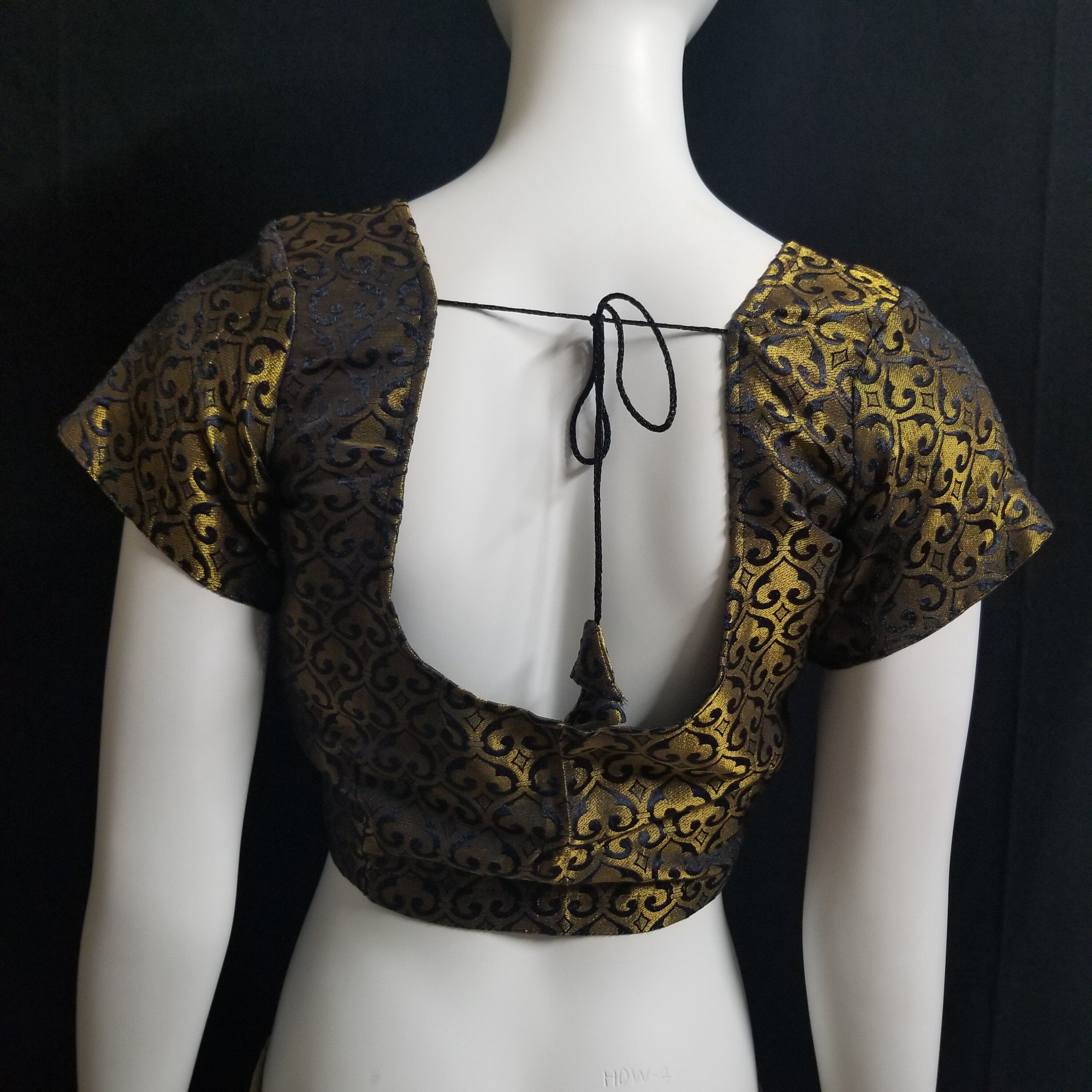 Readymade Saree Blouse - Black with gold Blouse for Saree - Princess cut with padded  - size 38" alter to 36"/40"