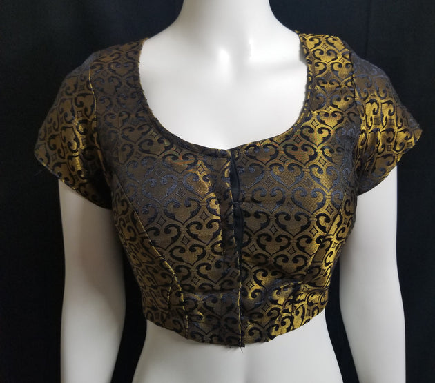 Readymade Saree Blouse - Black with gold Blouse for Saree - Princess cut with padded  - size 38