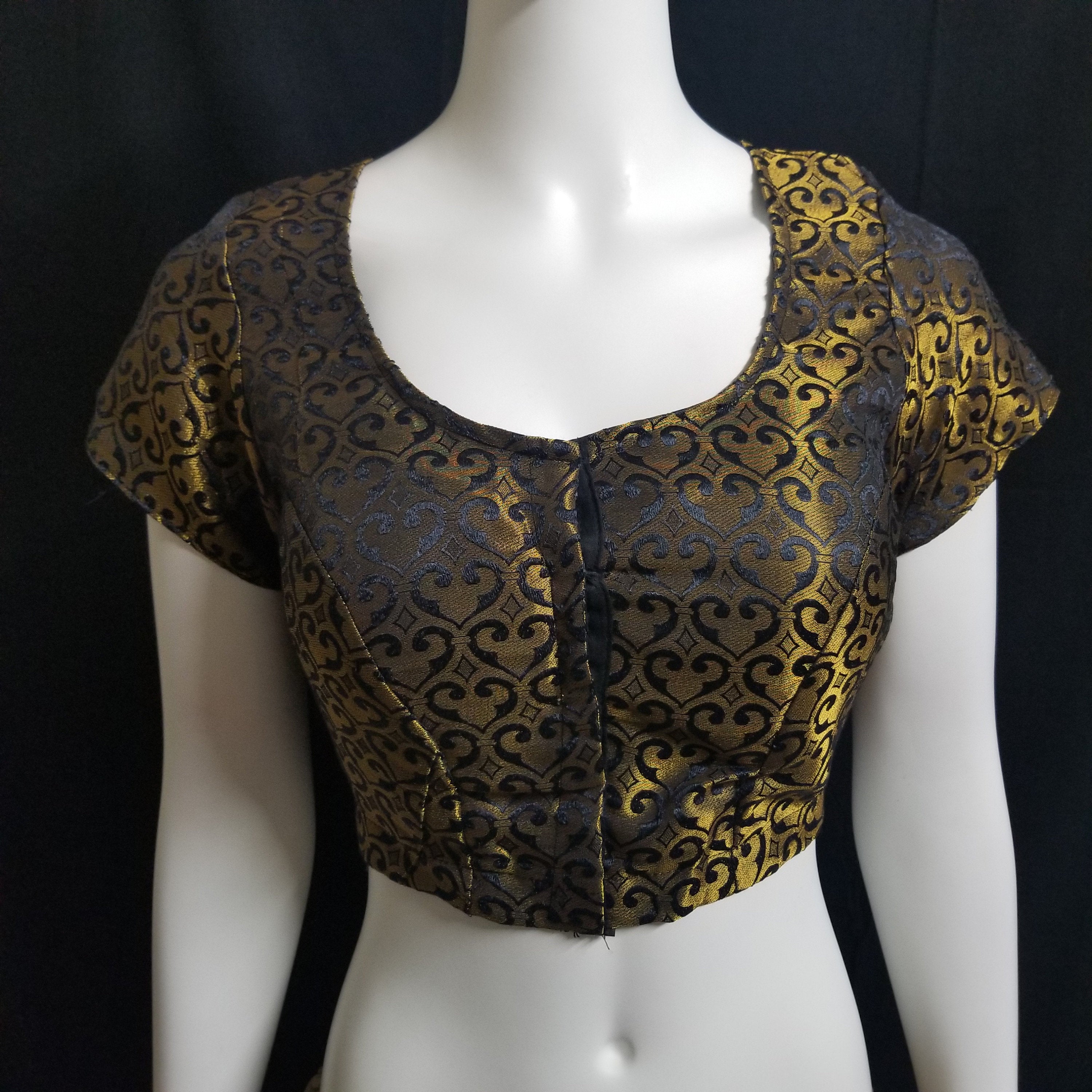 Readymade Saree Blouse - Black with gold Blouse for Saree - Princess cut with padded  - size 38" alter to 36"/40"