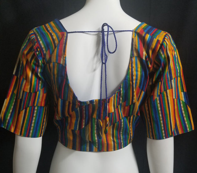 Readymade Saree Blouse - Multi-color lines Blouse - Plus size - Princess cut padded - size 42