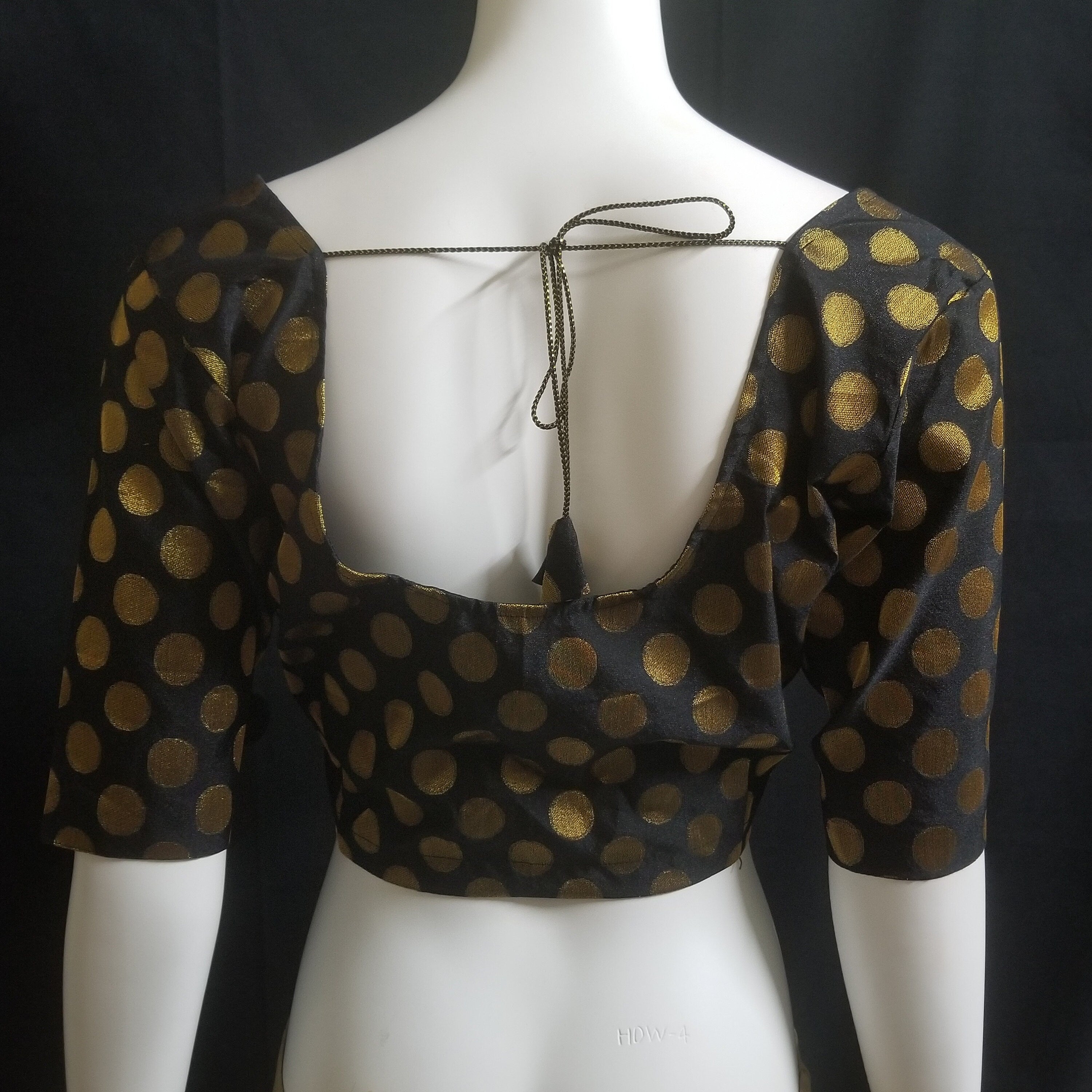 Readymade Saree Blouse - Black with gold butta Silk Blouse - Plus size - Princess cut padded - size 42" (alter 38" to 46")