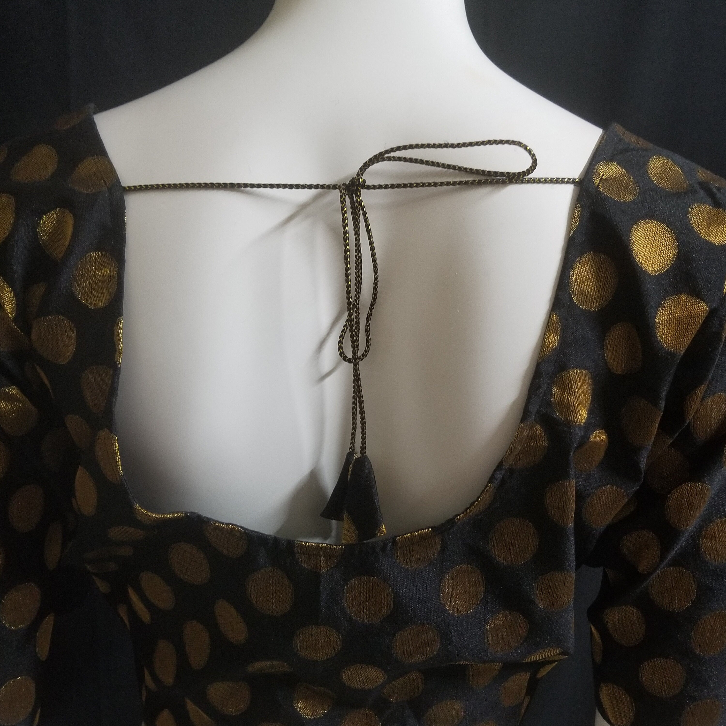 Readymade Saree Blouse - Black with gold butta Silk Blouse - Plus size - Princess cut padded - size 42" (alter 38" to 46")