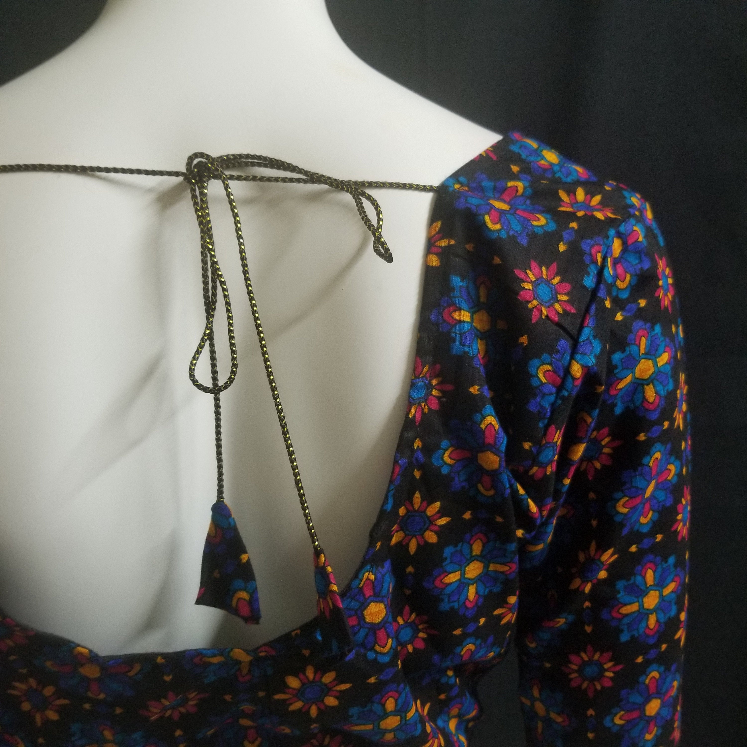 Readymade Saree Blouse - Black with Multi-color Flower Blouse - Plus size - Princess cut padded - size 42" (alter 38" to 46")