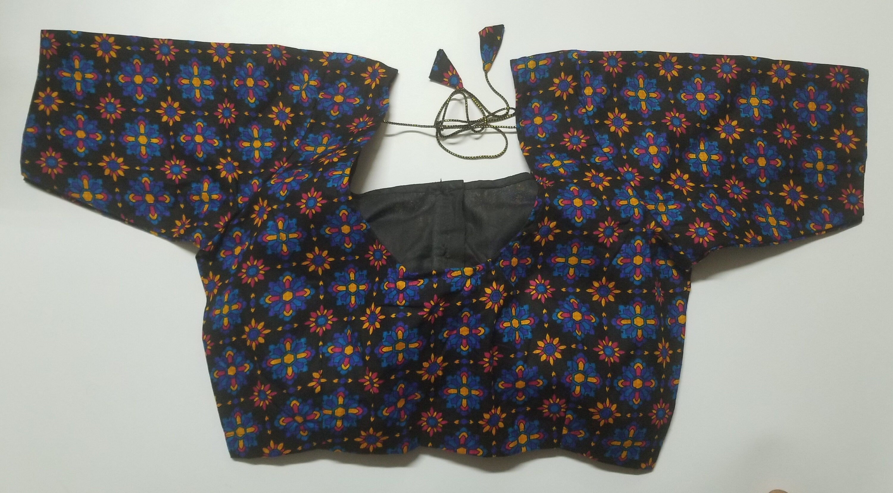 Readymade Saree Blouse - Black with Multi-color Flower Blouse - Plus size - Princess cut padded - size 42" (alter 38" to 46")