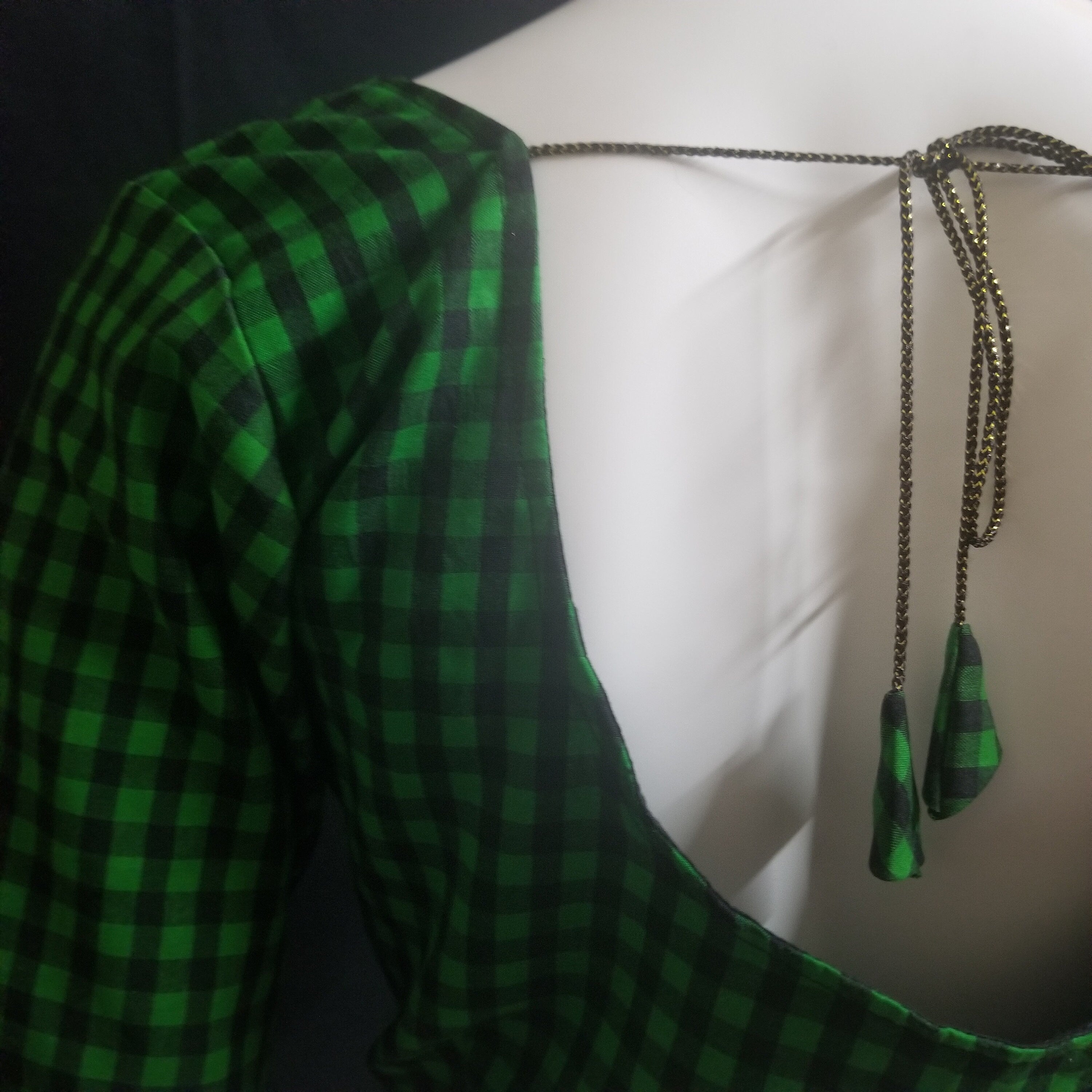 Readymade Saree Blouse - Green with Black checked Blouse - Plus size - Princess cut padded - size 42" (alter 38" to 46")