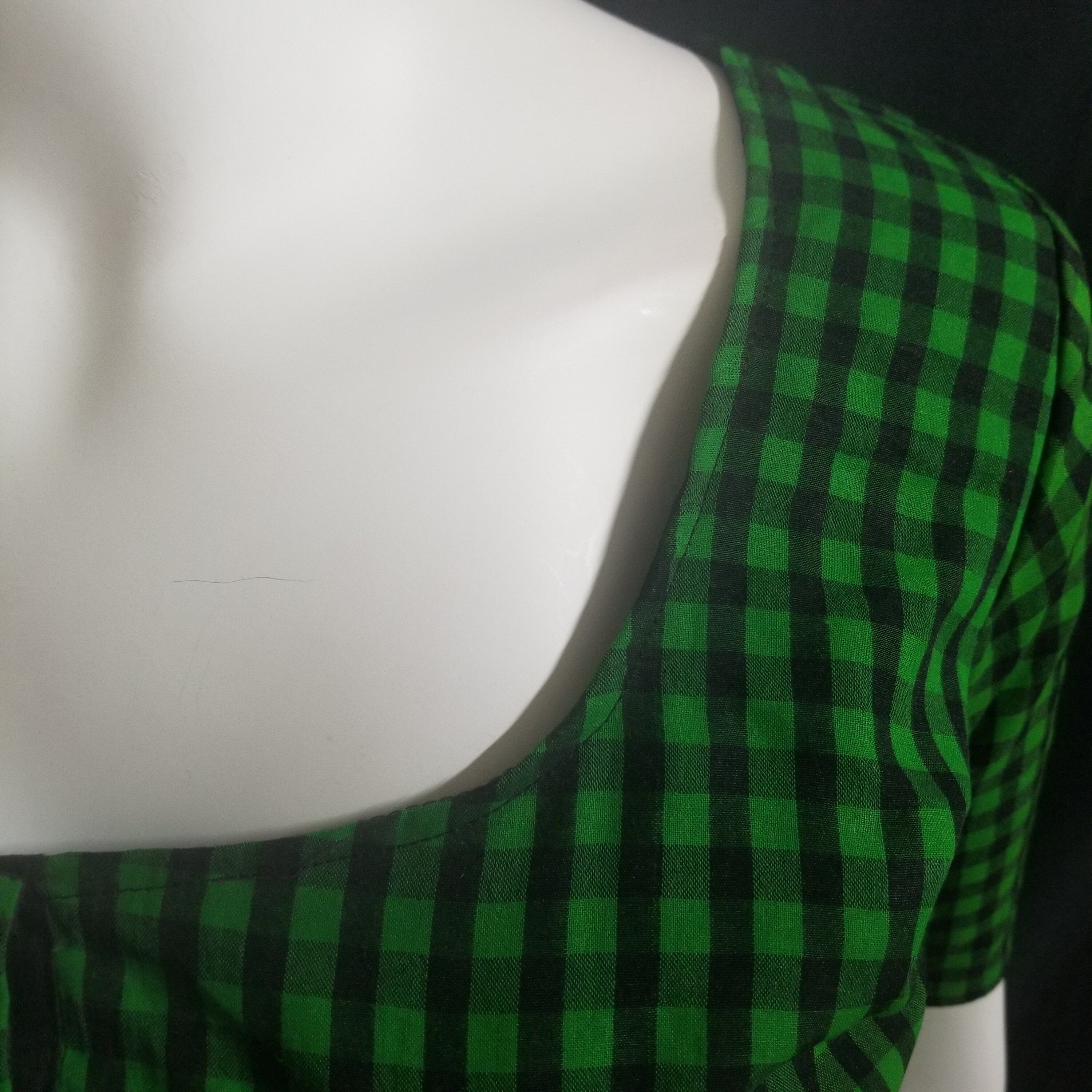 Readymade Saree Blouse - Green with Black checked Blouse - Plus size - Princess cut padded - size 42" (alter 38" to 46")