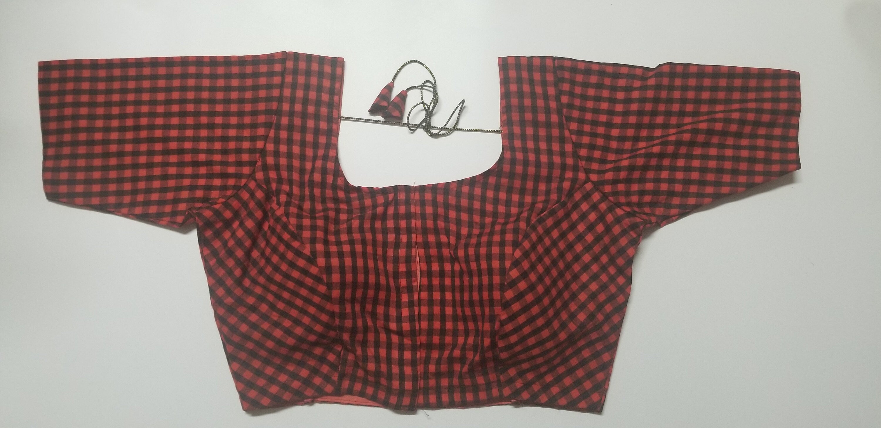 Readymade Saree Blouse - Red with Black checked Blouse - Plus size - Princess cut padded - size 42" (alter 38" to 46")