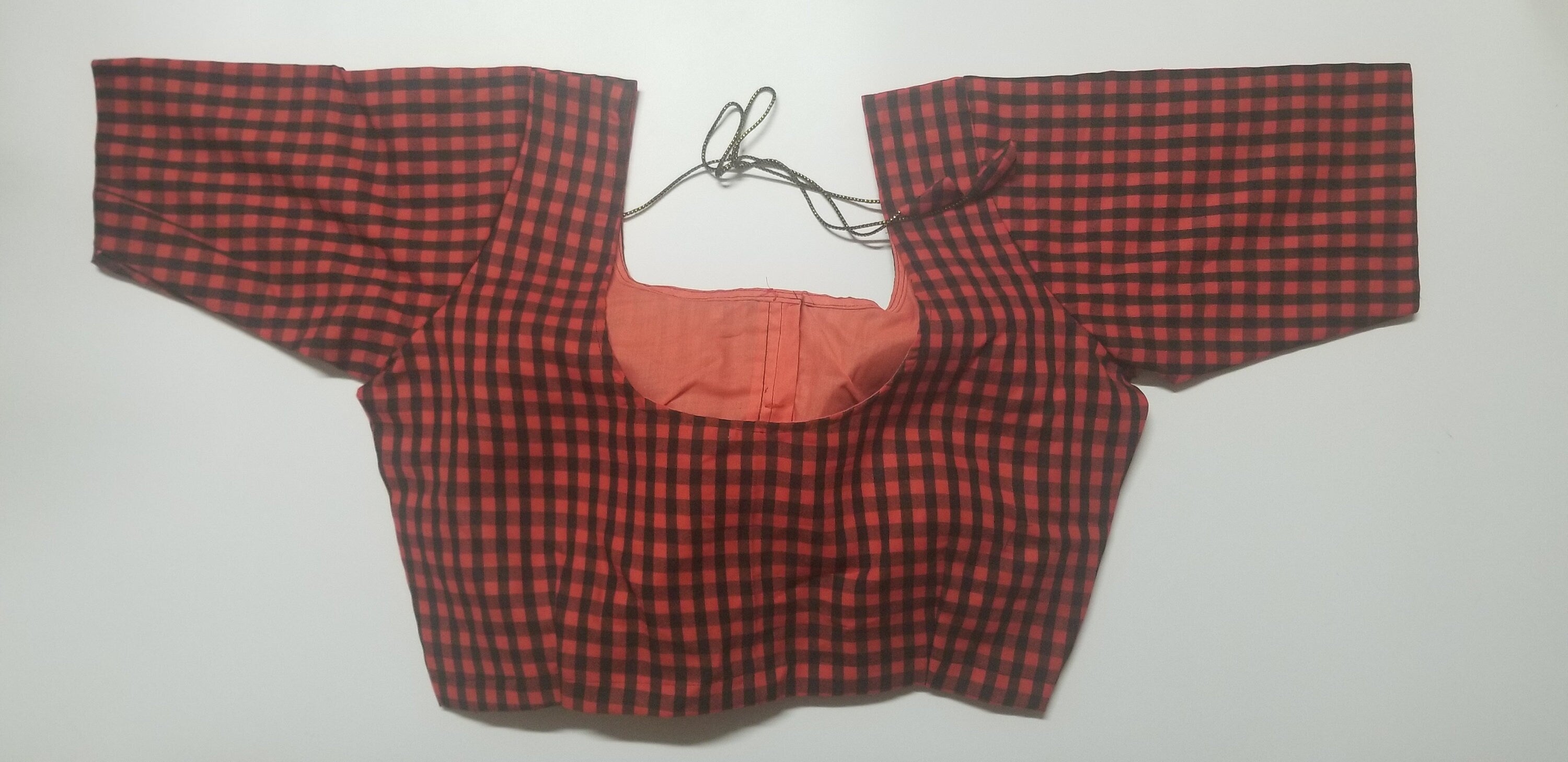 Readymade Saree Blouse - Red with Black checked Blouse - Plus size - Princess cut padded - size 42" (alter 38" to 46")