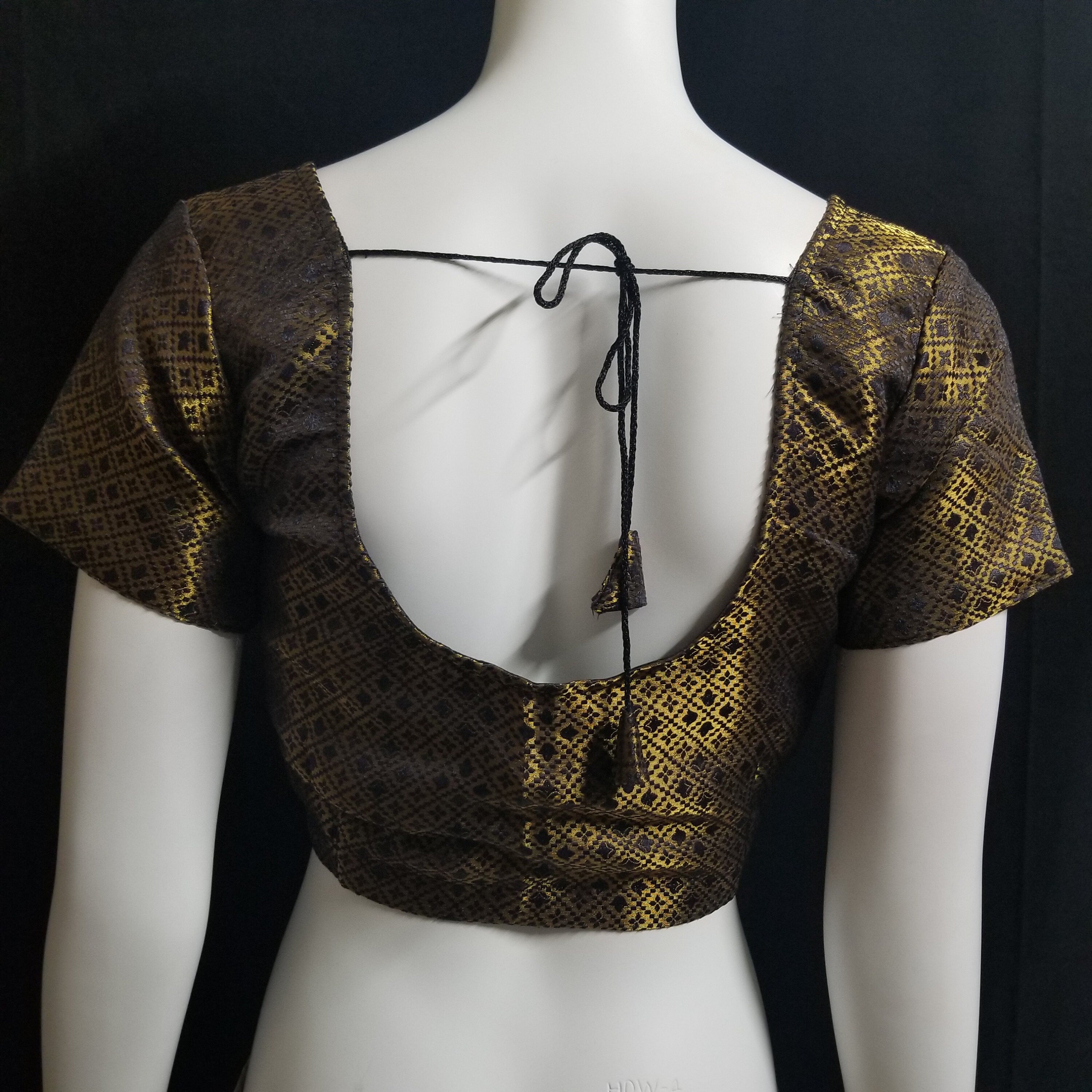 Readymade Saree Blouse - Black with gold Blouse for Saree - Princess cut with padded  - size 38" alter to 36"/40"