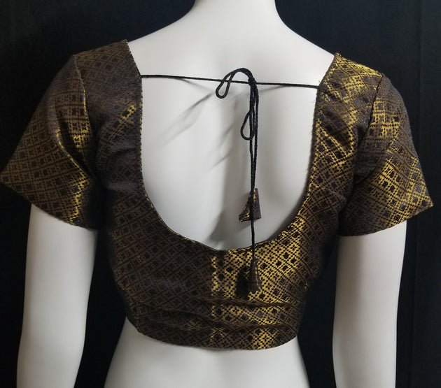 Readymade Saree Blouse - Black with gold Blouse for Saree - Princess cut with padded  - size 38