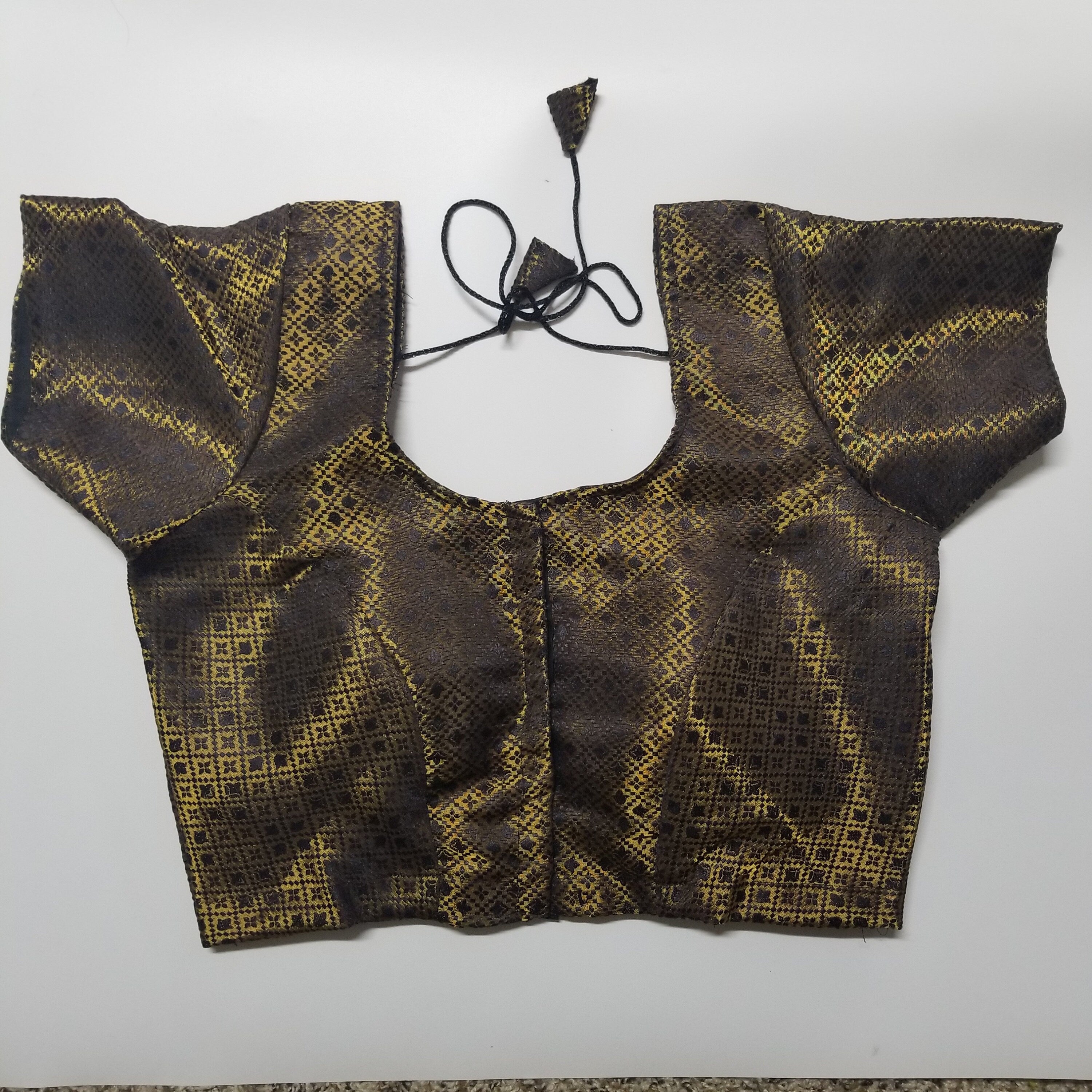 Readymade Saree Blouse - Black with gold Blouse for Saree - Princess cut with padded  - size 38" alter to 36"/40"