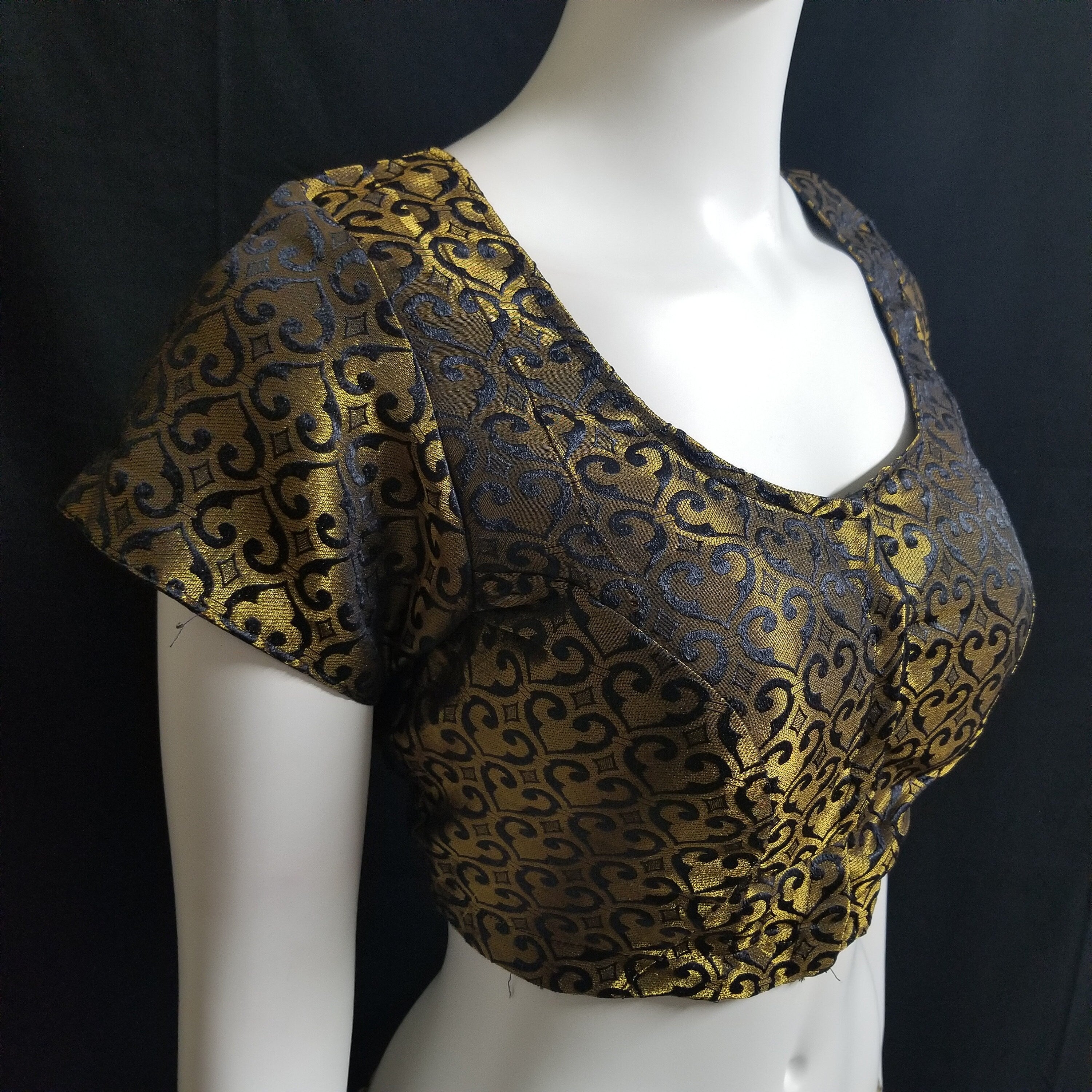 Readymade Saree Blouse - Black with gold Blouse for Saree - Princess cut with padded  - size 38" alter to 36"/40"
