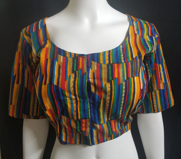Readymade Saree Blouse - Multi-color lines Blouse - Plus size - Princess cut padded - size 42
