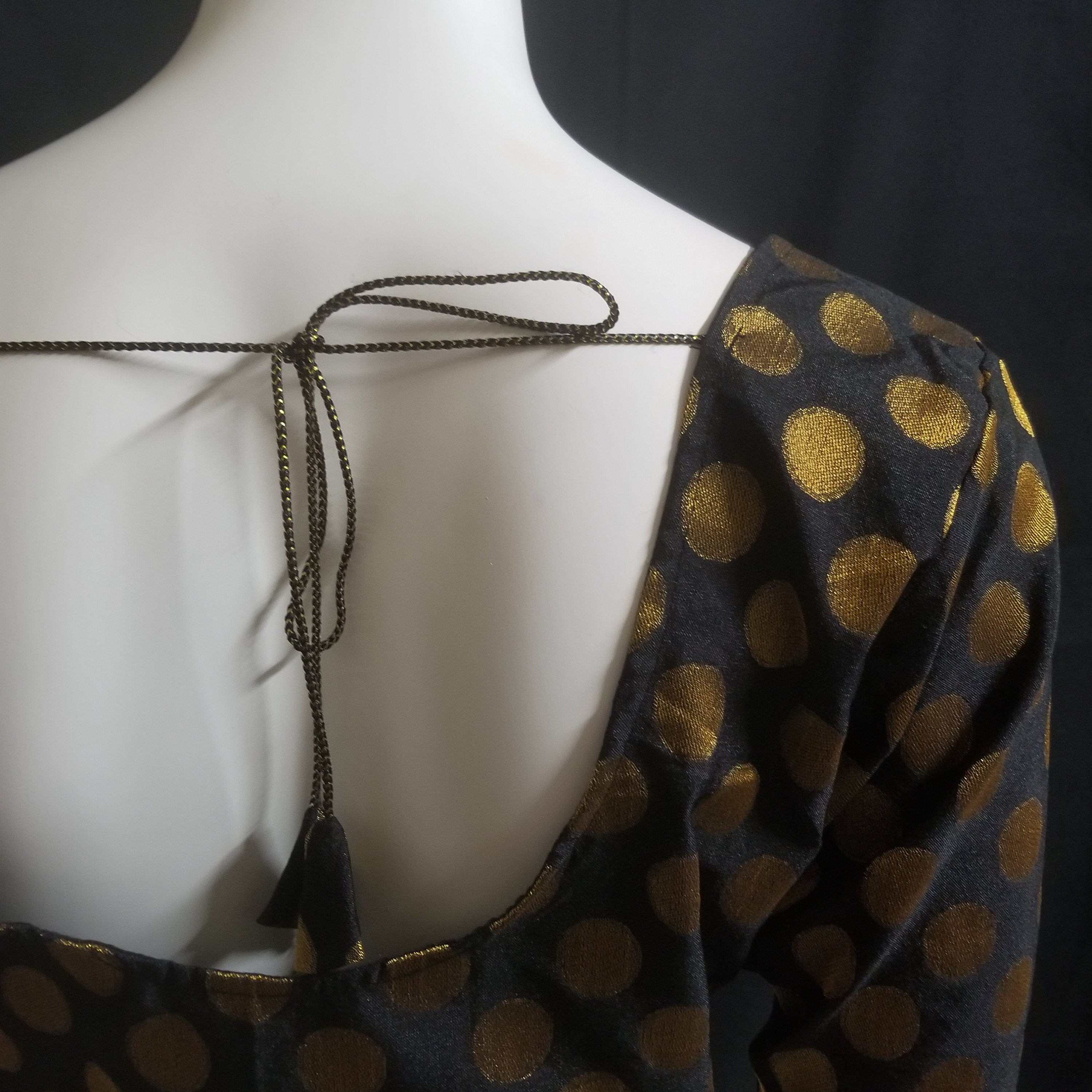Readymade Saree Blouse - Black with gold butta Silk Blouse - Plus size - Princess cut padded - size 42" (alter 38" to 46")