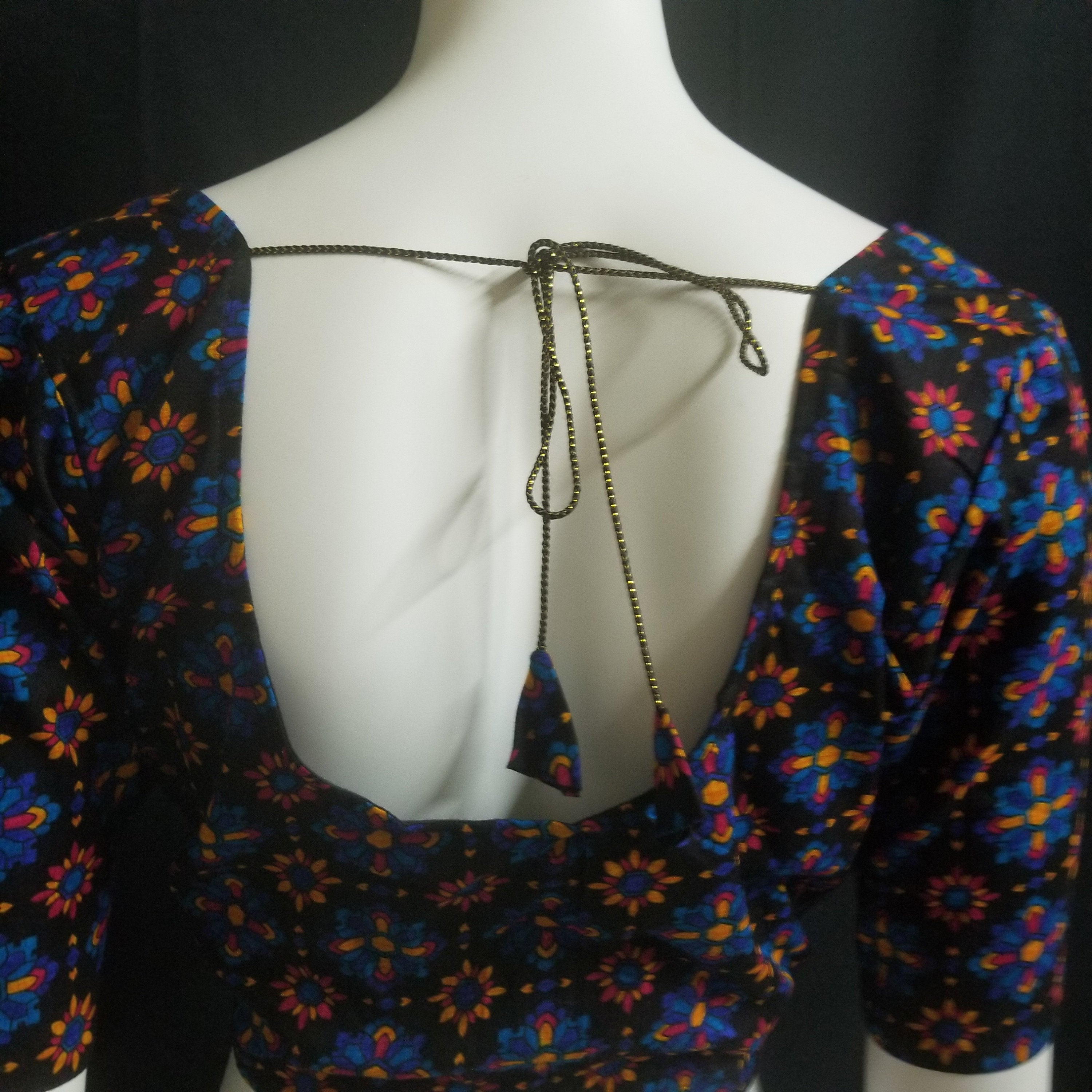 Readymade Saree Blouse - Black with Multi-color Flower Blouse - Plus size - Princess cut padded - size 42" (alter 38" to 46")